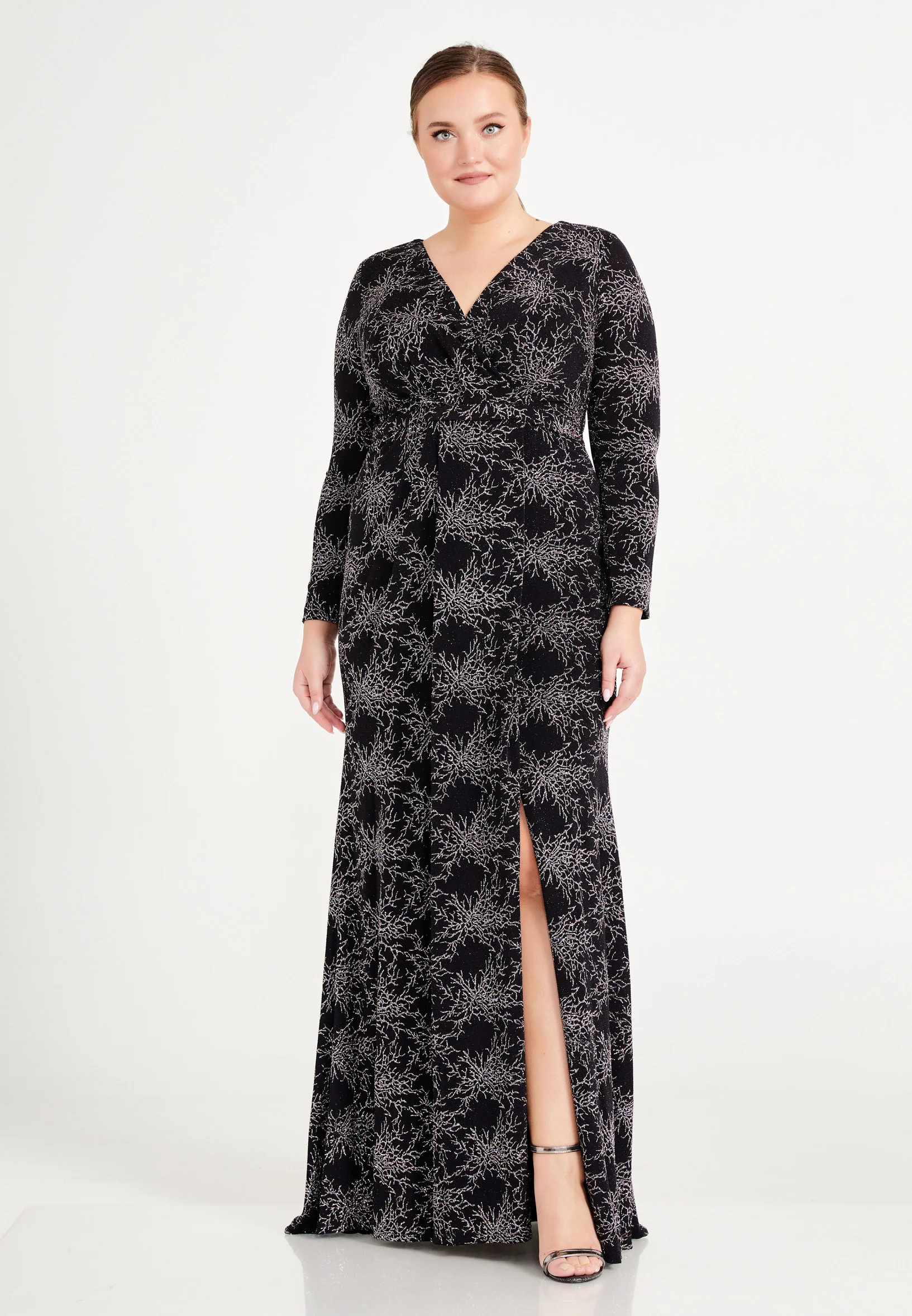 Long Sleeve Maxi Lycra Mermaid Plus Size Wedding Guest Dress frc6444-b