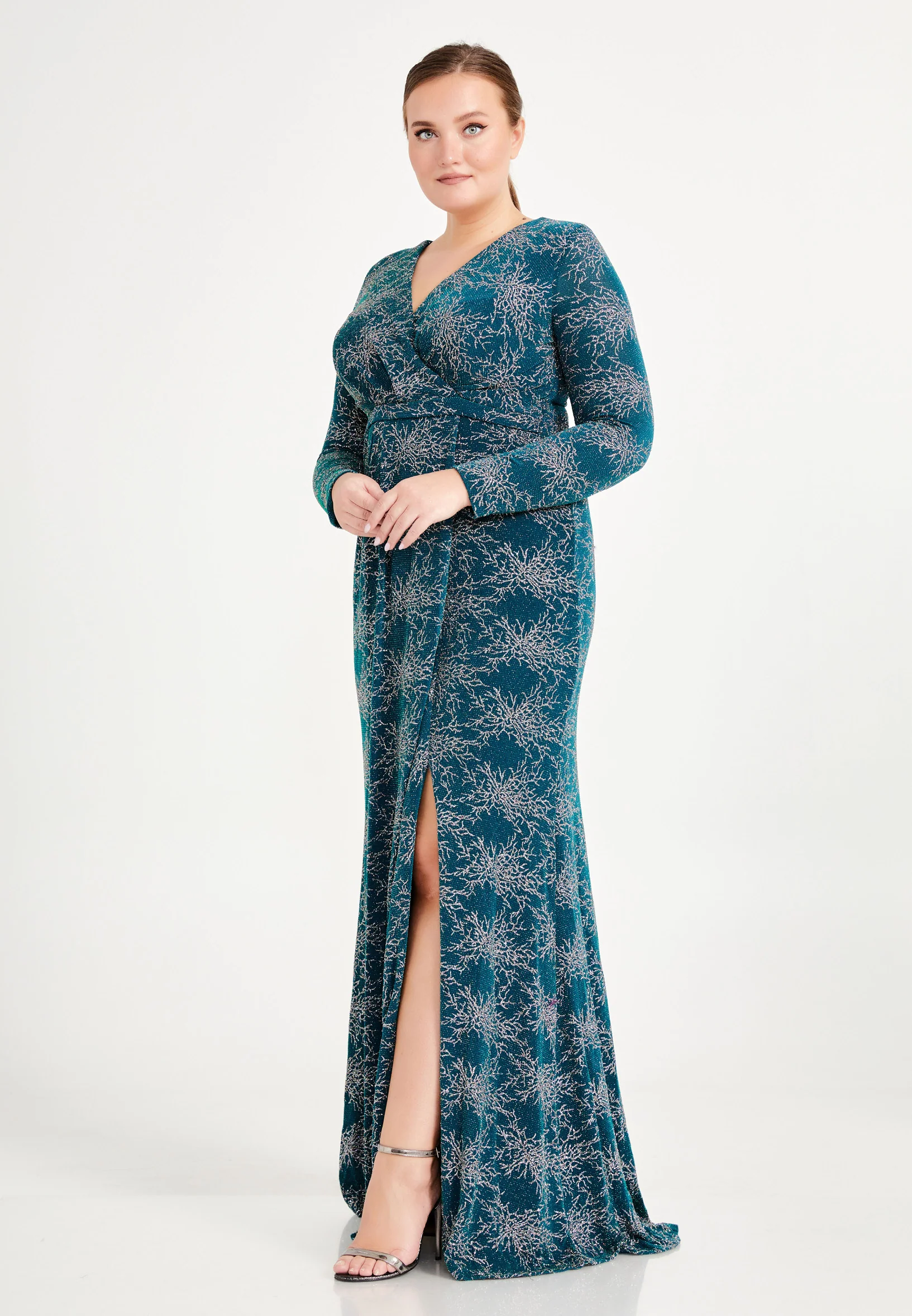 Long Sleeve Maxi Lycra Mermaid Plus Size Wedding Guest Dress frc6444-b - Image 11
