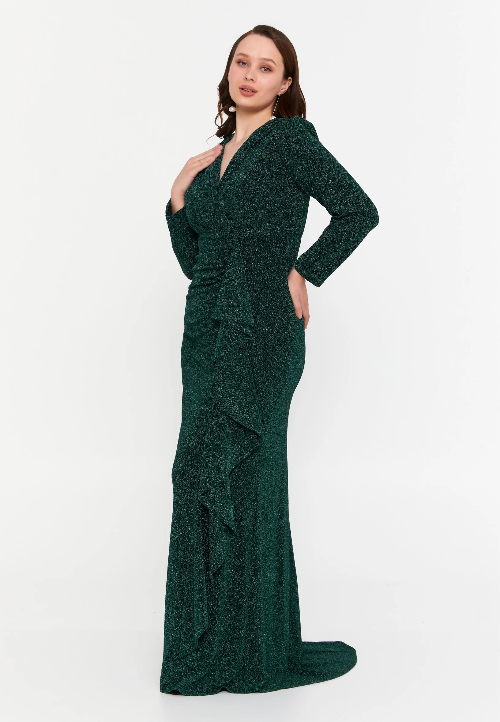 Long Sleeve Maxi Lycra Mermaid Plus Size Wedding Guest Dress msp77322 - Image 3