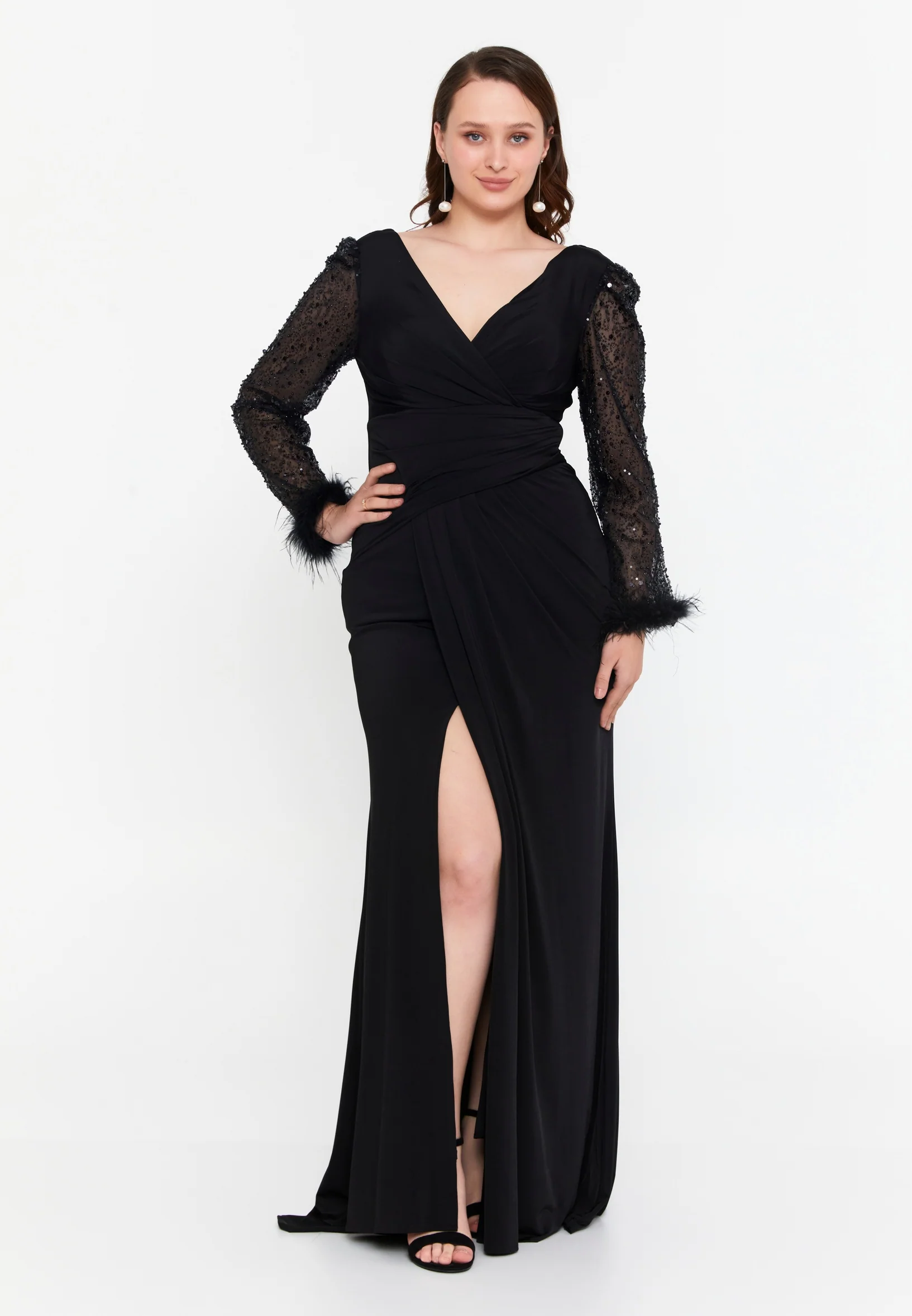 Long Sleeve Maxi Lycra Mermaid Plus Size Wedding Guest Dress msp77326