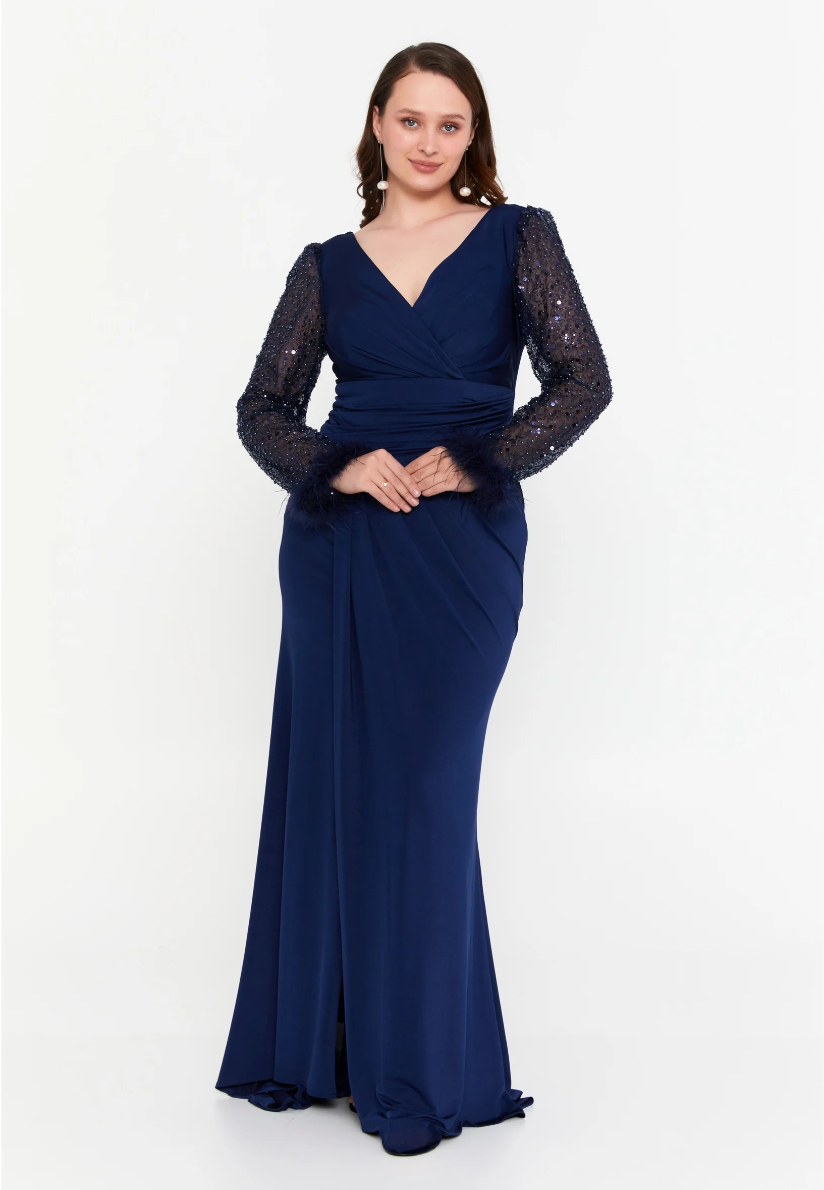 Long Sleeve Maxi Lycra Mermaid Plus Size Wedding Guest Dress msp77326 - Image 5