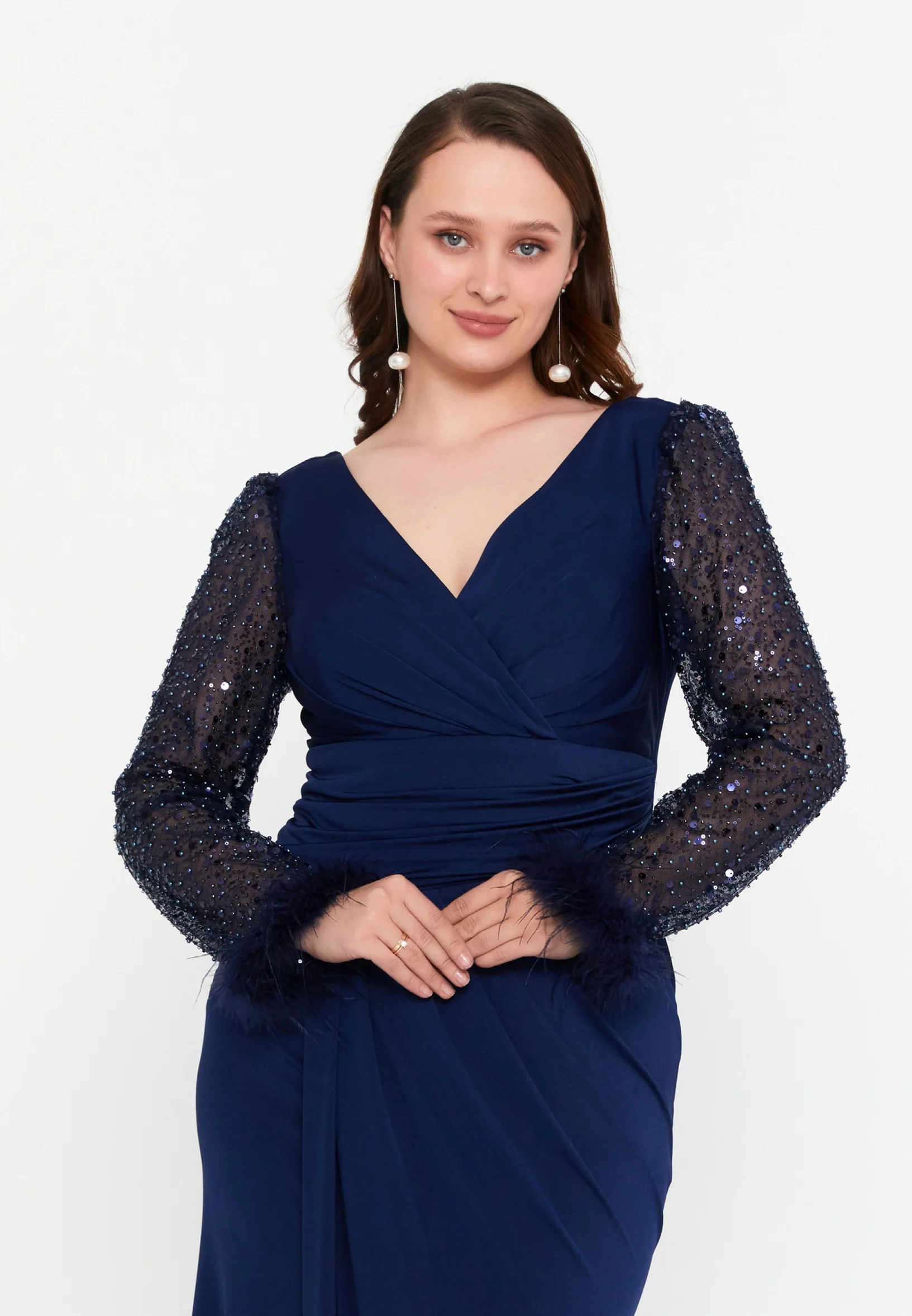 Long Sleeve Maxi Lycra Mermaid Plus Size Wedding Guest Dress msp77326 - Image 8