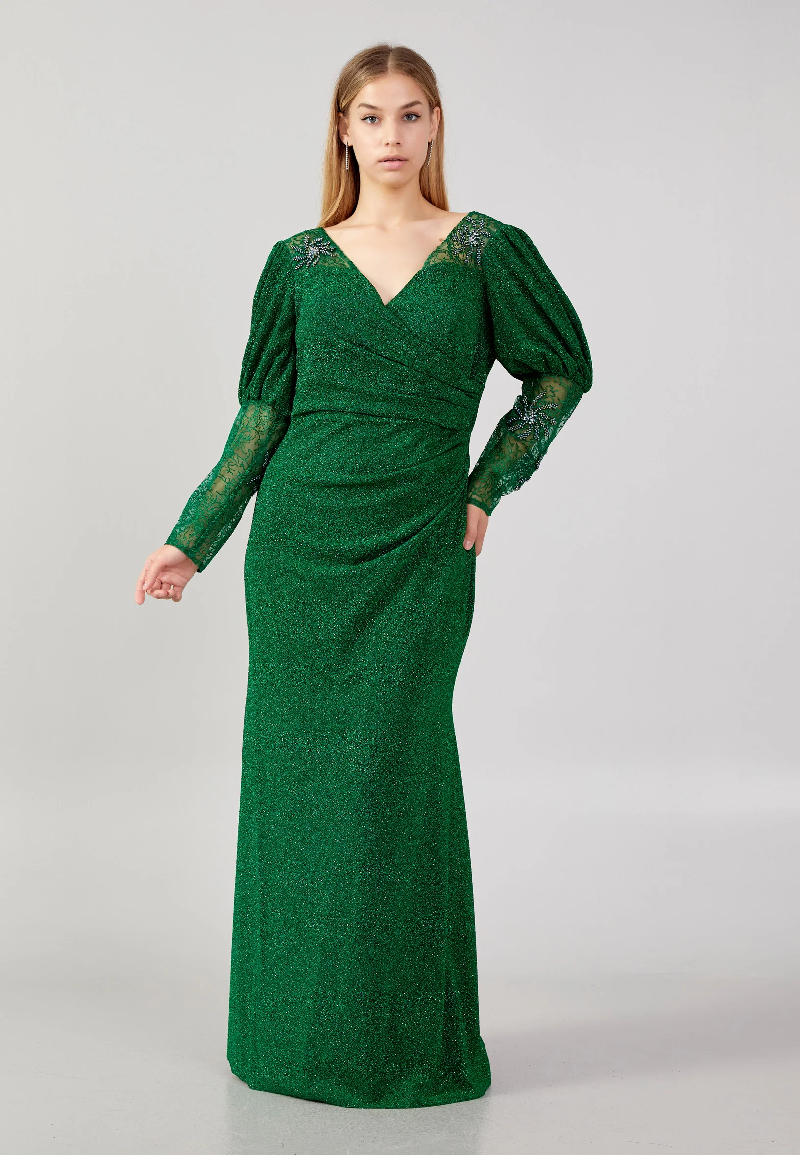 Long Sleeve Maxi Lycra Mermaid Plus Size Wedding Guest Dress swr2452
