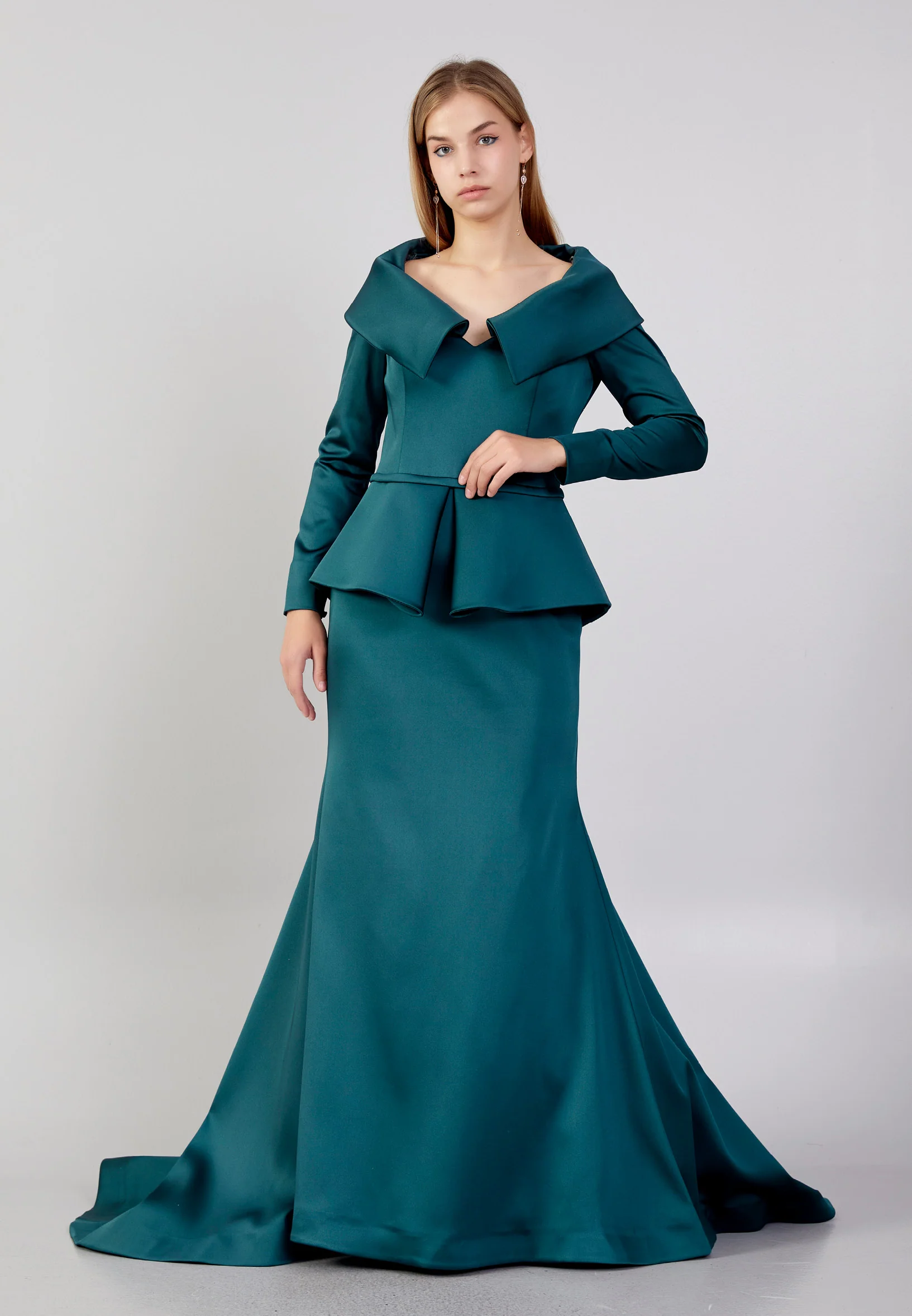 Long Sleeve Maxi Polyester Fit & Flare Plus Size Wedding Guest Dress knz3115-b - Image 13