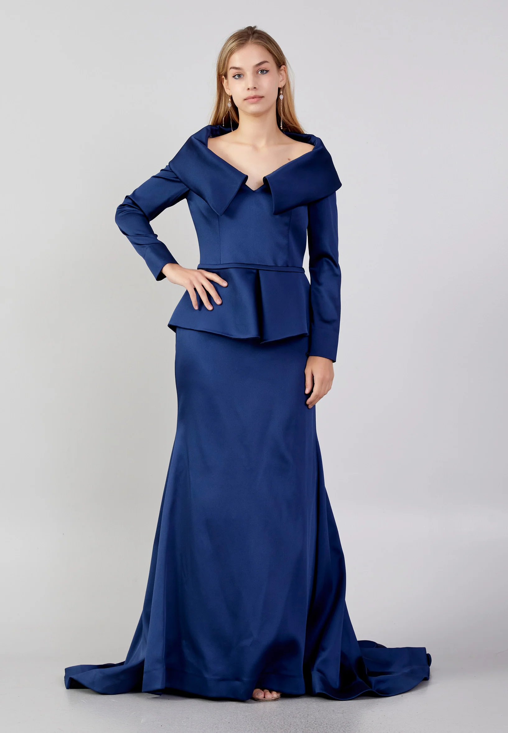 Long Sleeve Maxi Polyester Fit & Flare Plus Size Wedding Guest Dress knz3115-b - Image 17