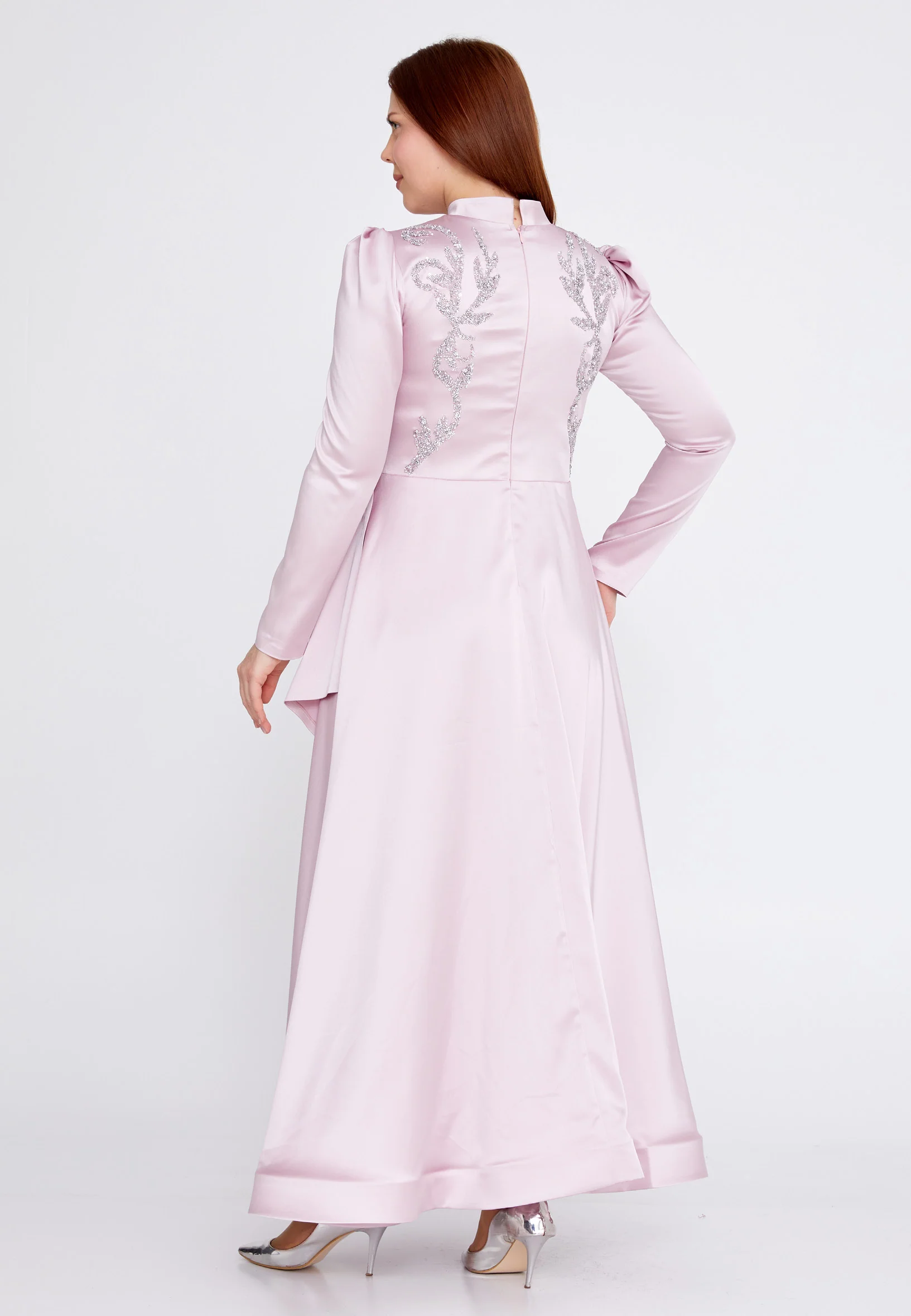 Long Sleeve Maxi Satin A - Line Plus Size Wedding Guest Dress gzk7005-1 - Image 10