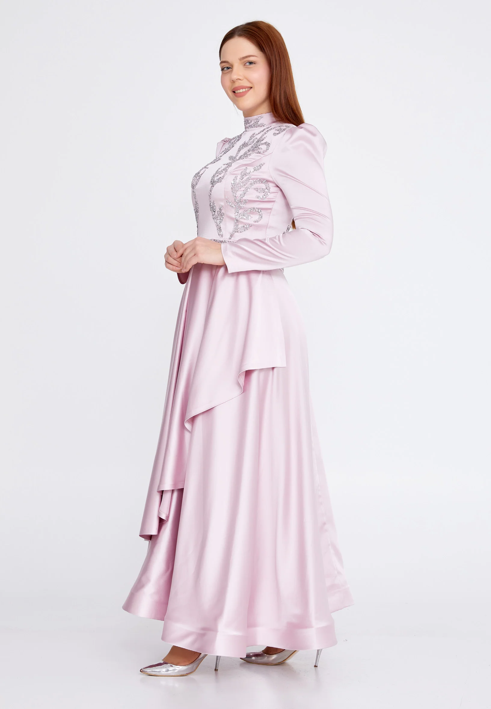 Long Sleeve Maxi Satin A - Line Plus Size Wedding Guest Dress gzk7005-1 - Image 11