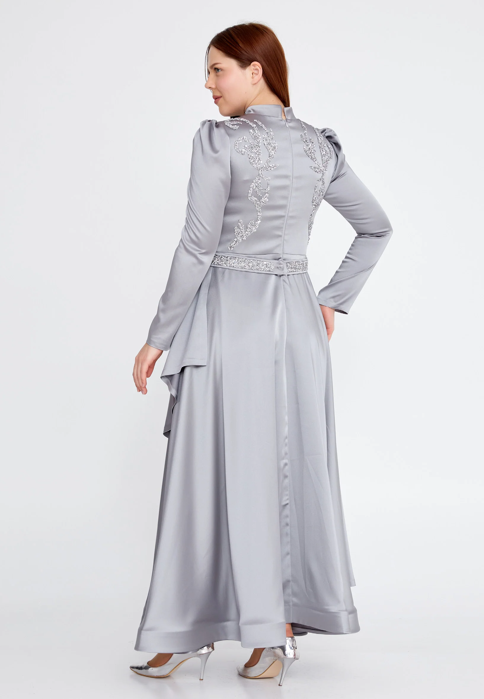 Long Sleeve Maxi Satin A - Line Plus Size Wedding Guest Dress gzk7005-1 - Image 6