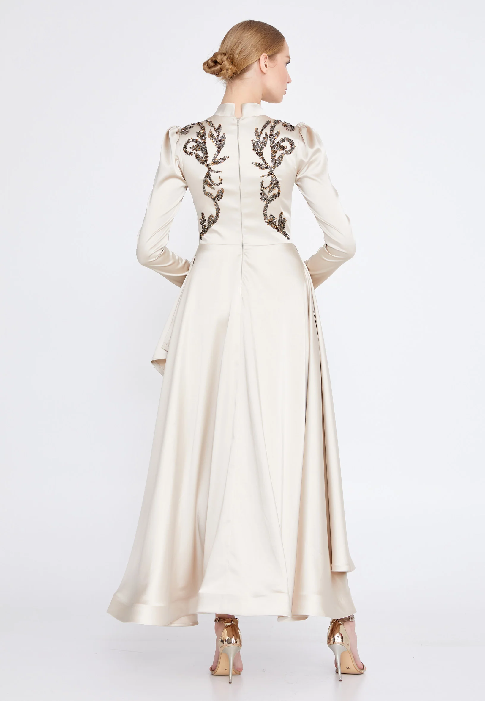 Long Sleeve Maxi Satin A - Line Regular Prom Dress gzk7005 - Image 2