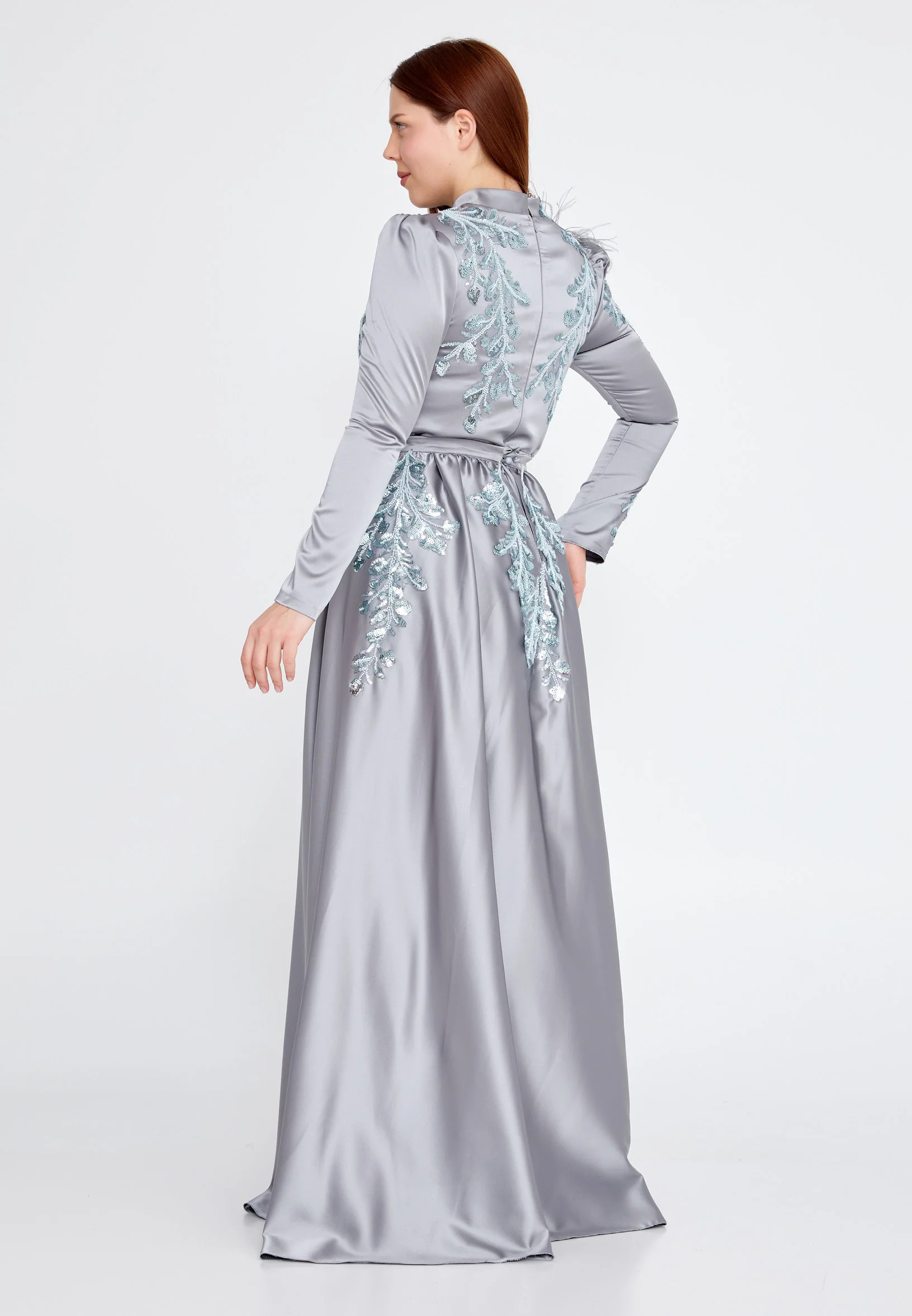 Long Sleeve Maxi Satin Column Plus Size Wedding Guest Dress eck9001-b - Image 2