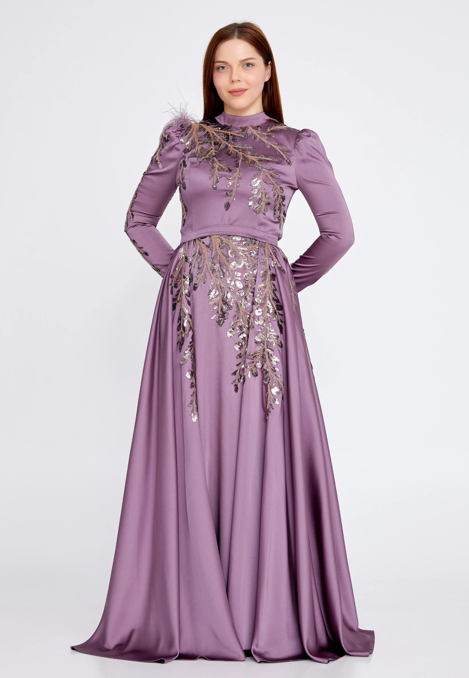 Long Sleeve Maxi Satin Column Plus Size Wedding Guest Dress eck9001-b - Image 6