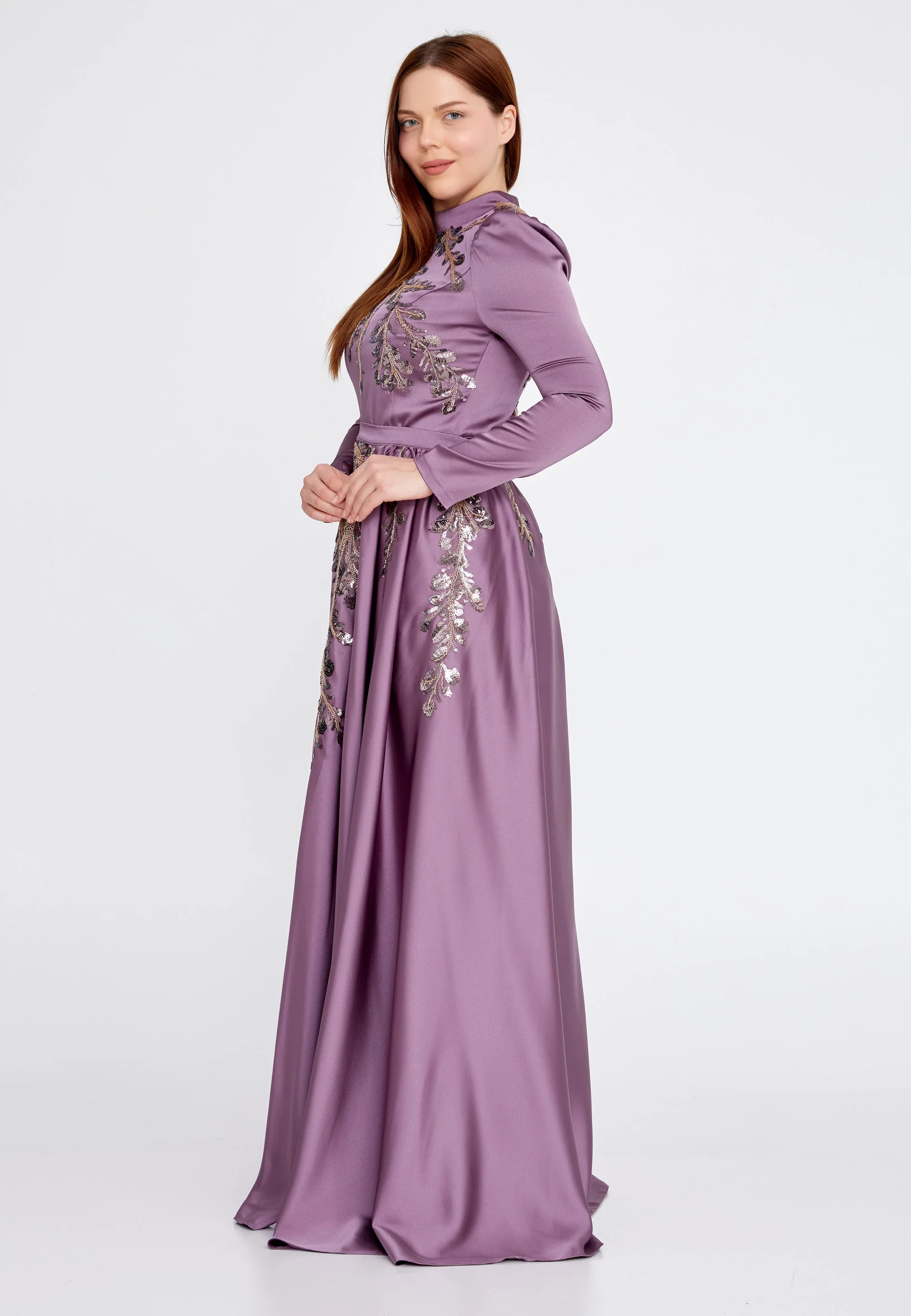 Long Sleeve Maxi Satin Column Plus Size Wedding Guest Dress eck9001-b - Image 7