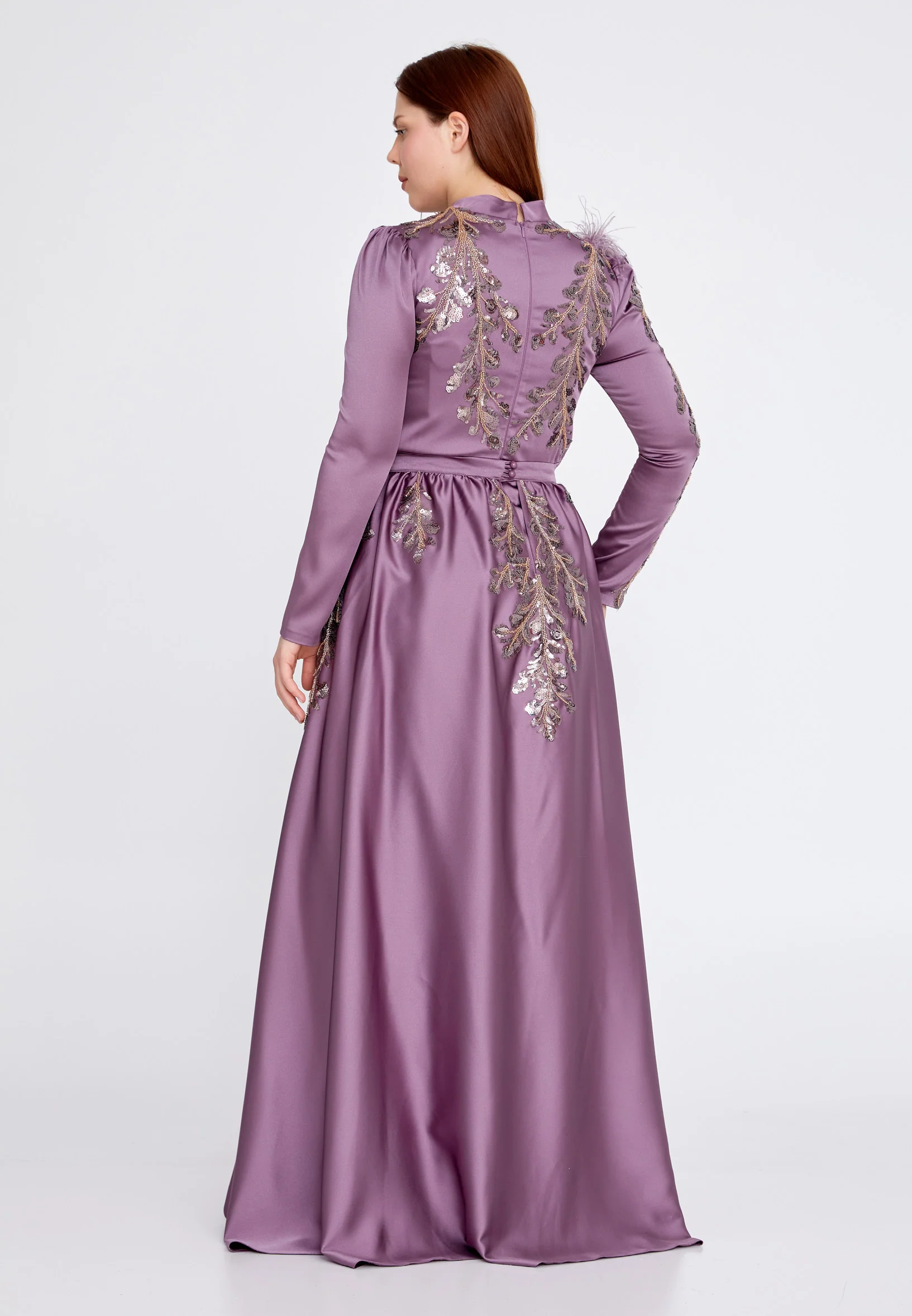 Long Sleeve Maxi Satin Column Plus Size Wedding Guest Dress eck9001-b - Image 8