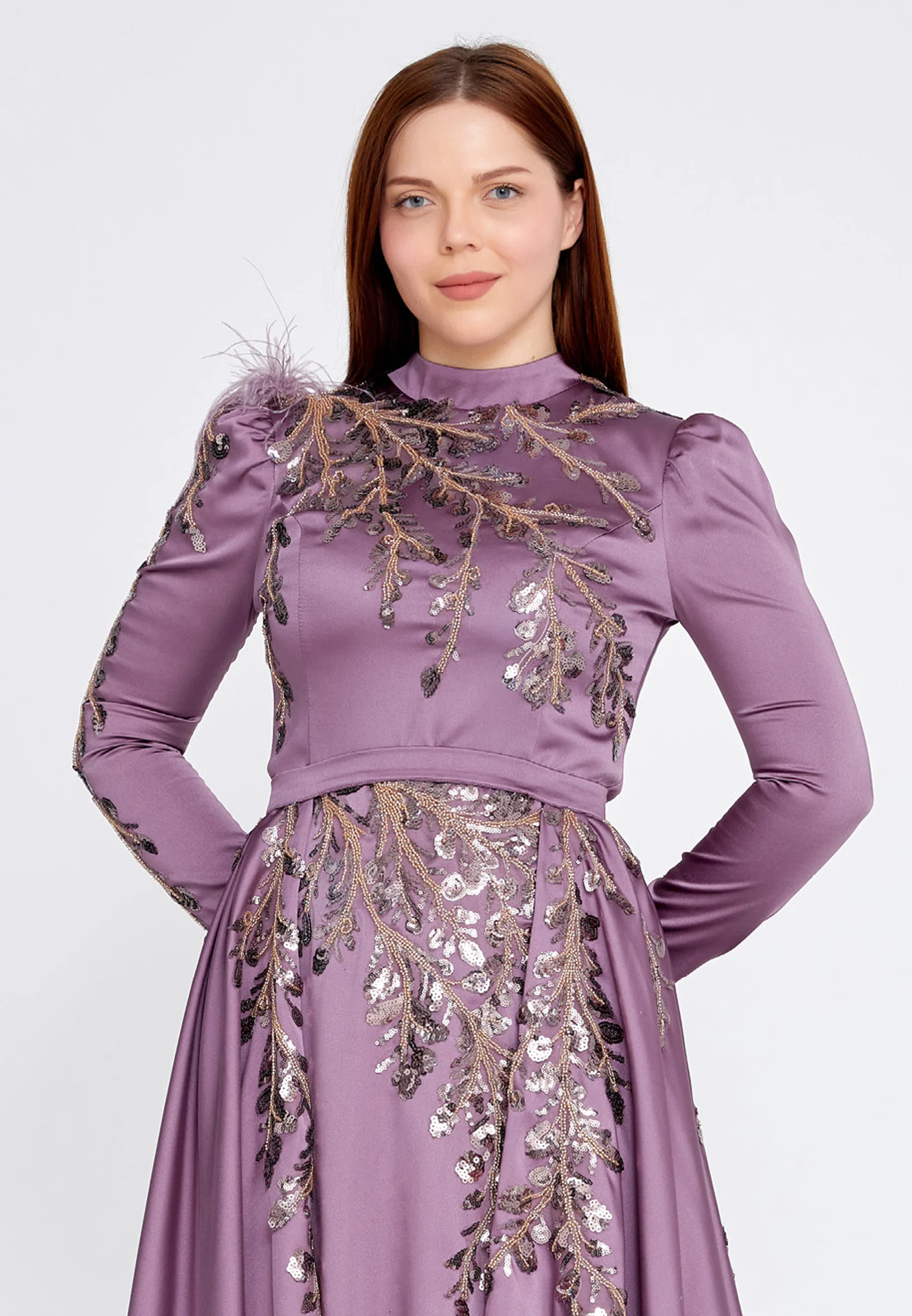 Long Sleeve Maxi Satin Column Plus Size Wedding Guest Dress eck9001-b - Image 9