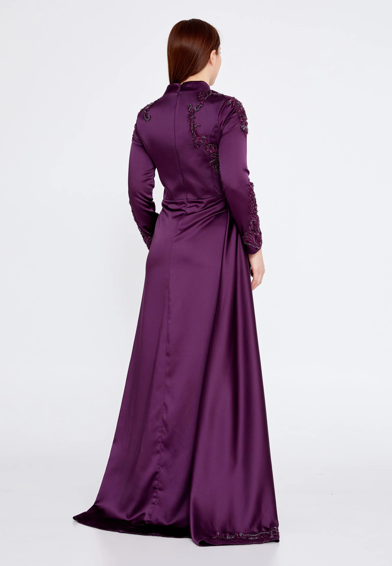 Long Sleeve Maxi Satin Column Plus Size Wedding Guest Dress eck9006-1 - Image 10
