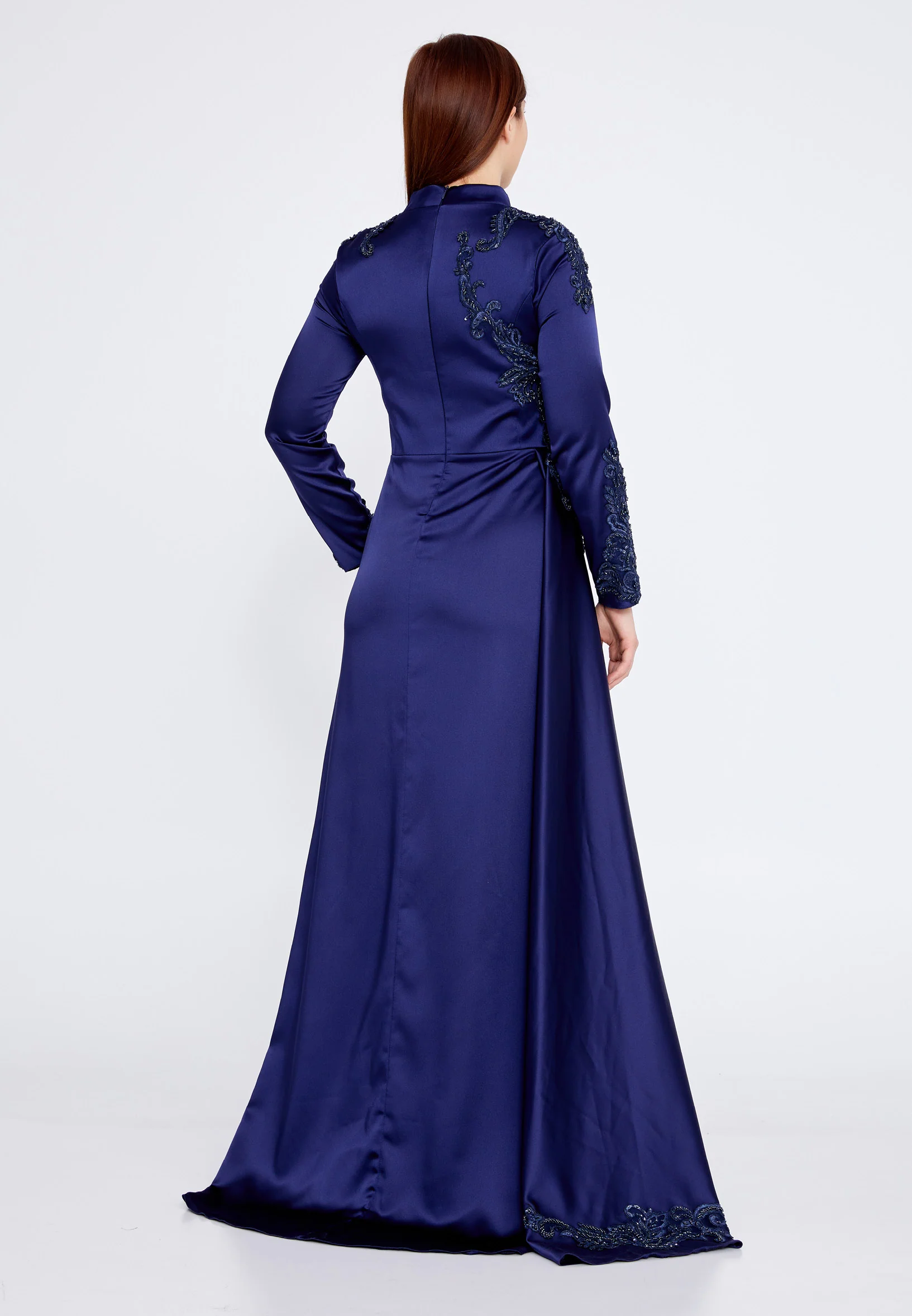 Long Sleeve Maxi Satin Column Plus Size Wedding Guest Dress eck9006-1 - Image 6