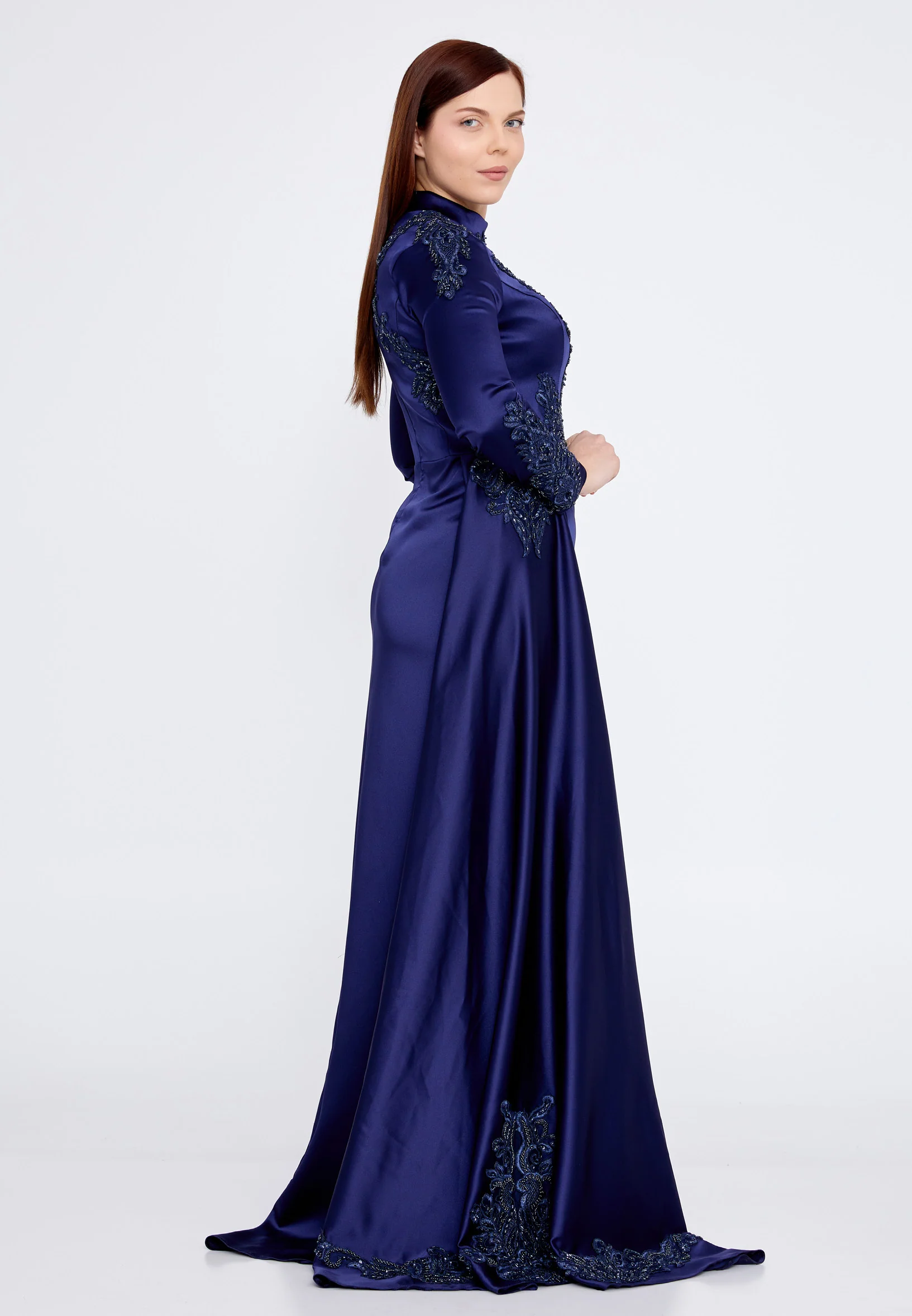 Long Sleeve Maxi Satin Column Plus Size Wedding Guest Dress eck9006-1 - Image 7