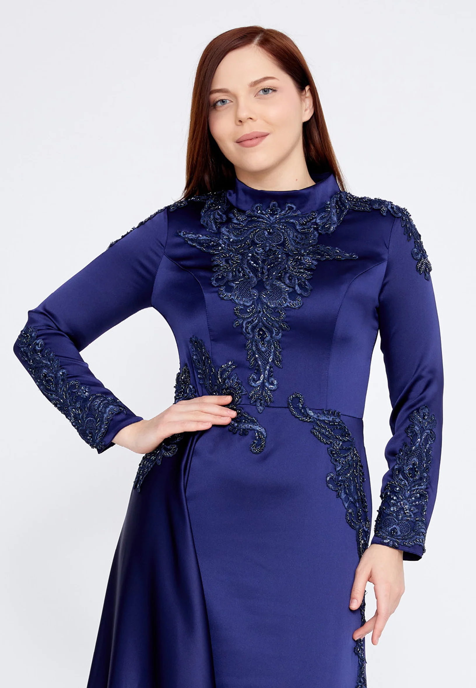 Long Sleeve Maxi Satin Column Plus Size Wedding Guest Dress eck9006-1 - Image 8