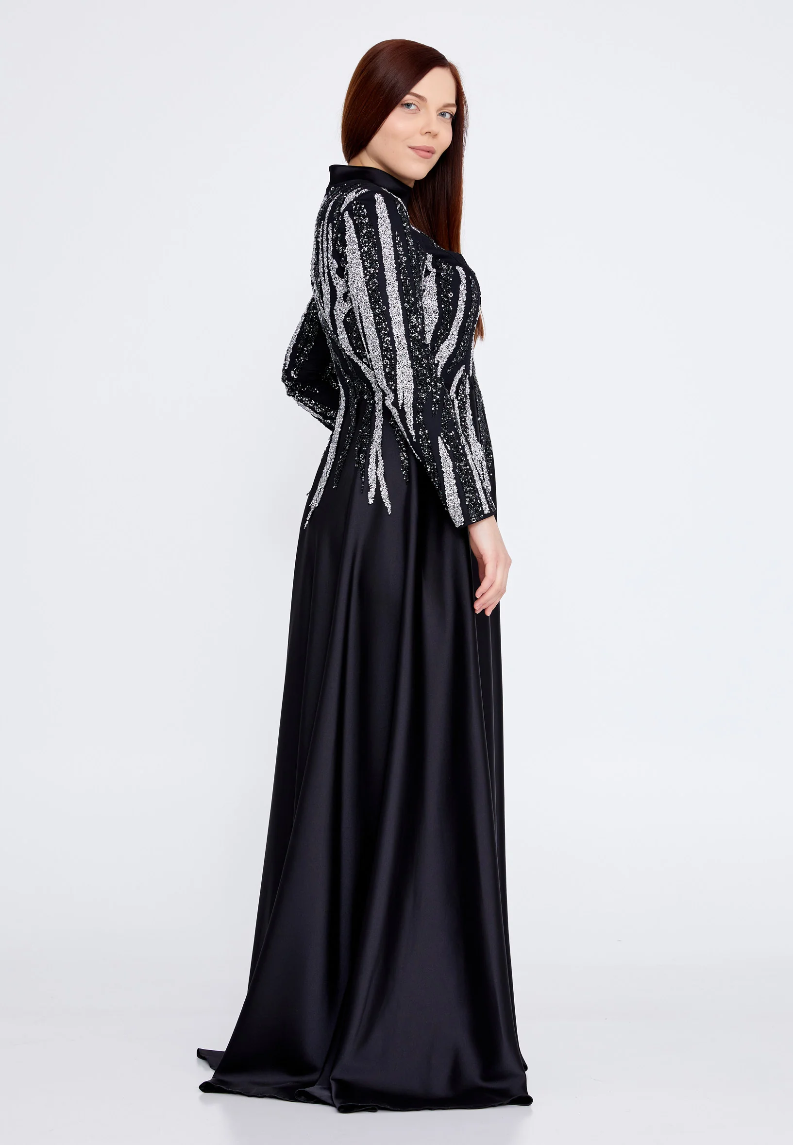 Long Sleeve Maxi Satin Column Plus Size Wedding Guest Dress gzk1004-1 - Image 3