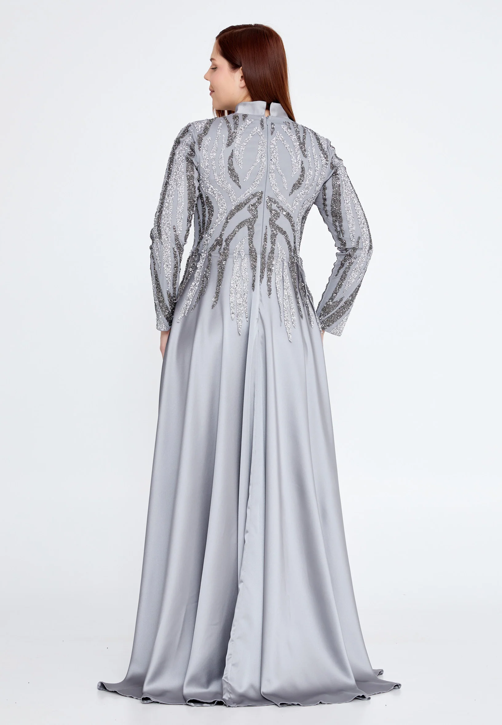Long Sleeve Maxi Satin Column Plus Size Wedding Guest Dress gzk1004-1 - Image 6