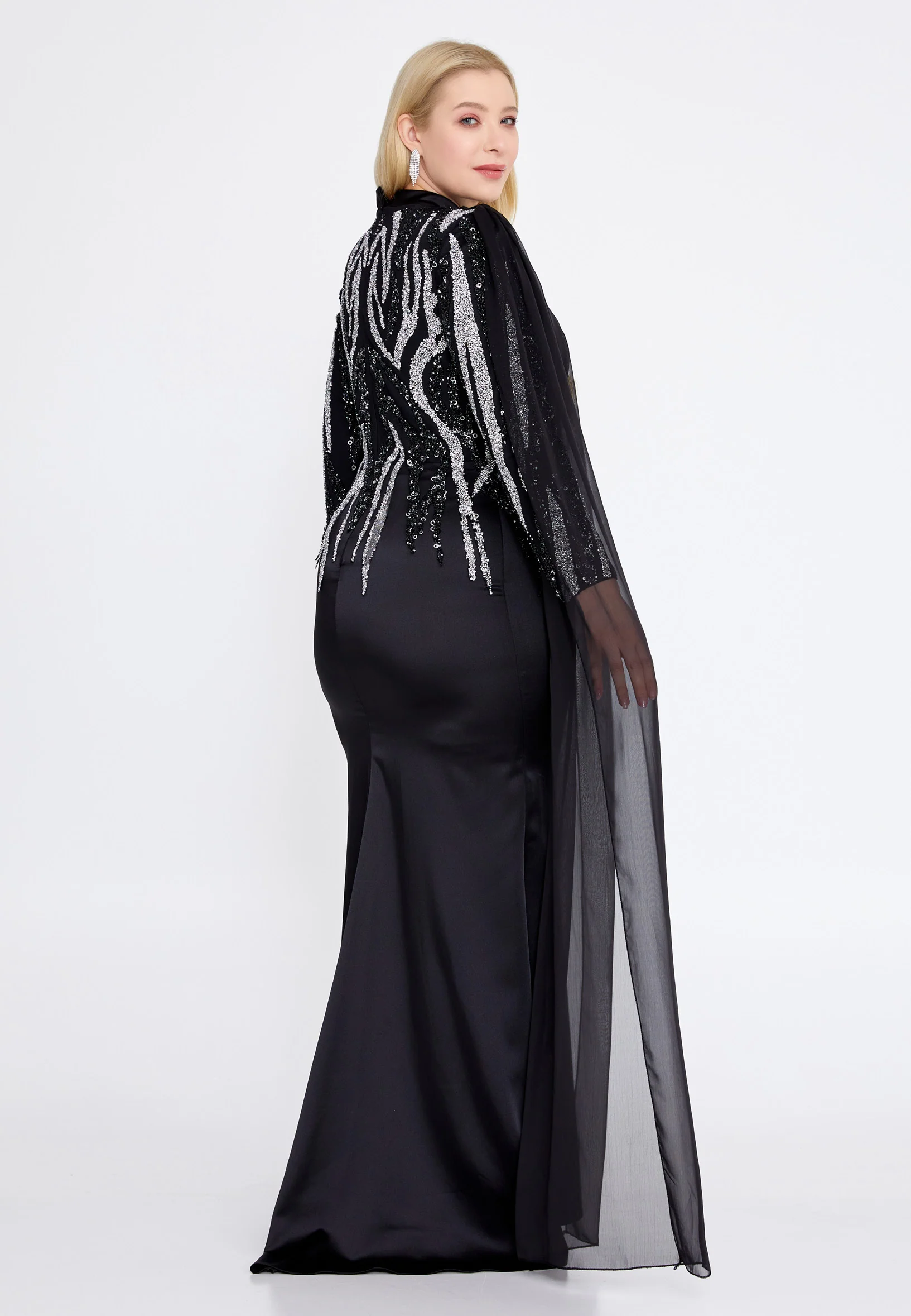 Long Sleeve Maxi Satin Column Plus Size Wedding Guest Dress gzk1005-1 - Image 2