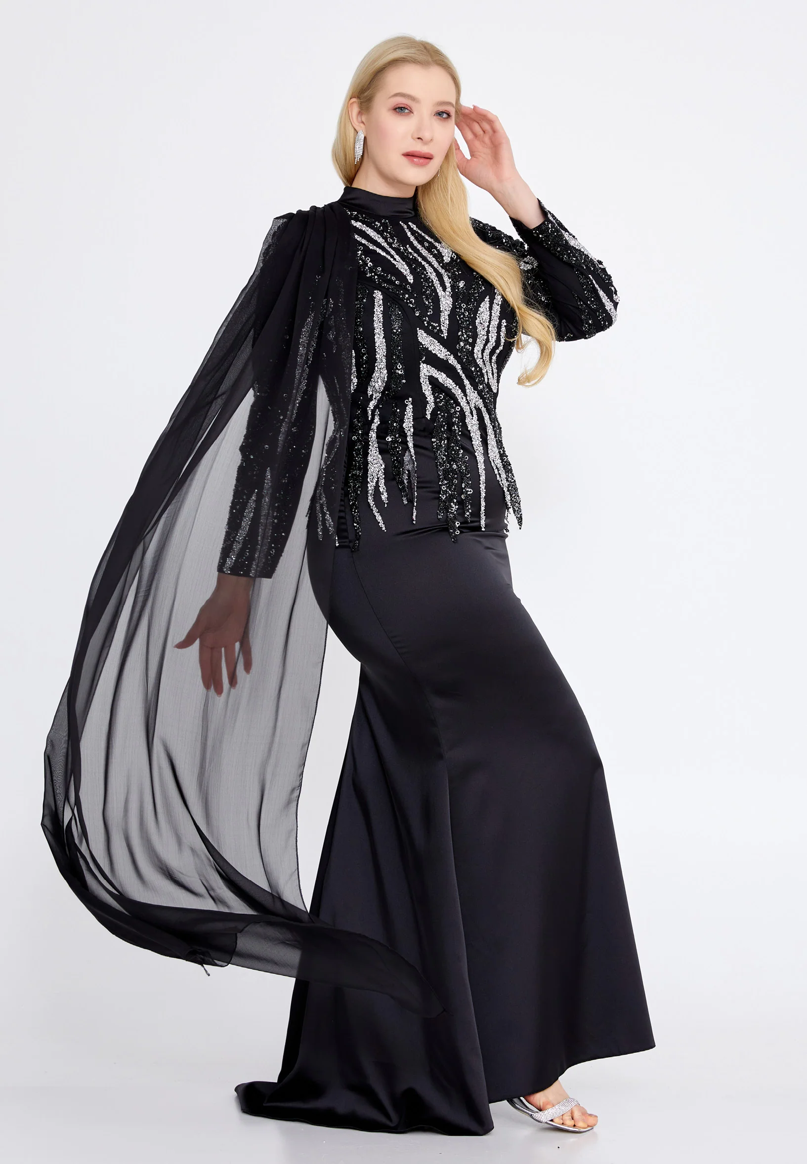 Long Sleeve Maxi Satin Column Plus Size Wedding Guest Dress gzk1005-1 - Image 3