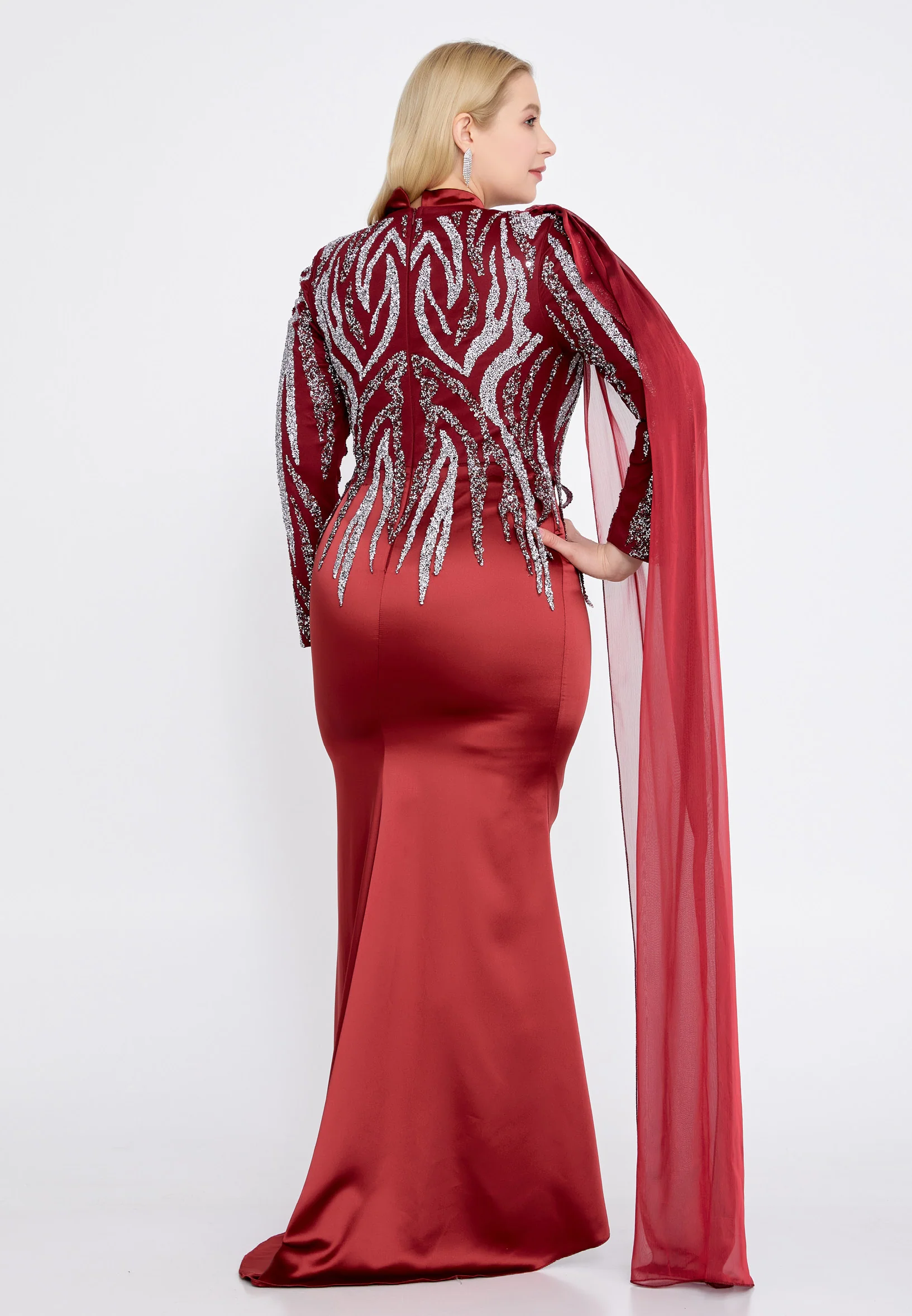 Long Sleeve Maxi Satin Column Plus Size Wedding Guest Dress gzk1005-1 - Image 6