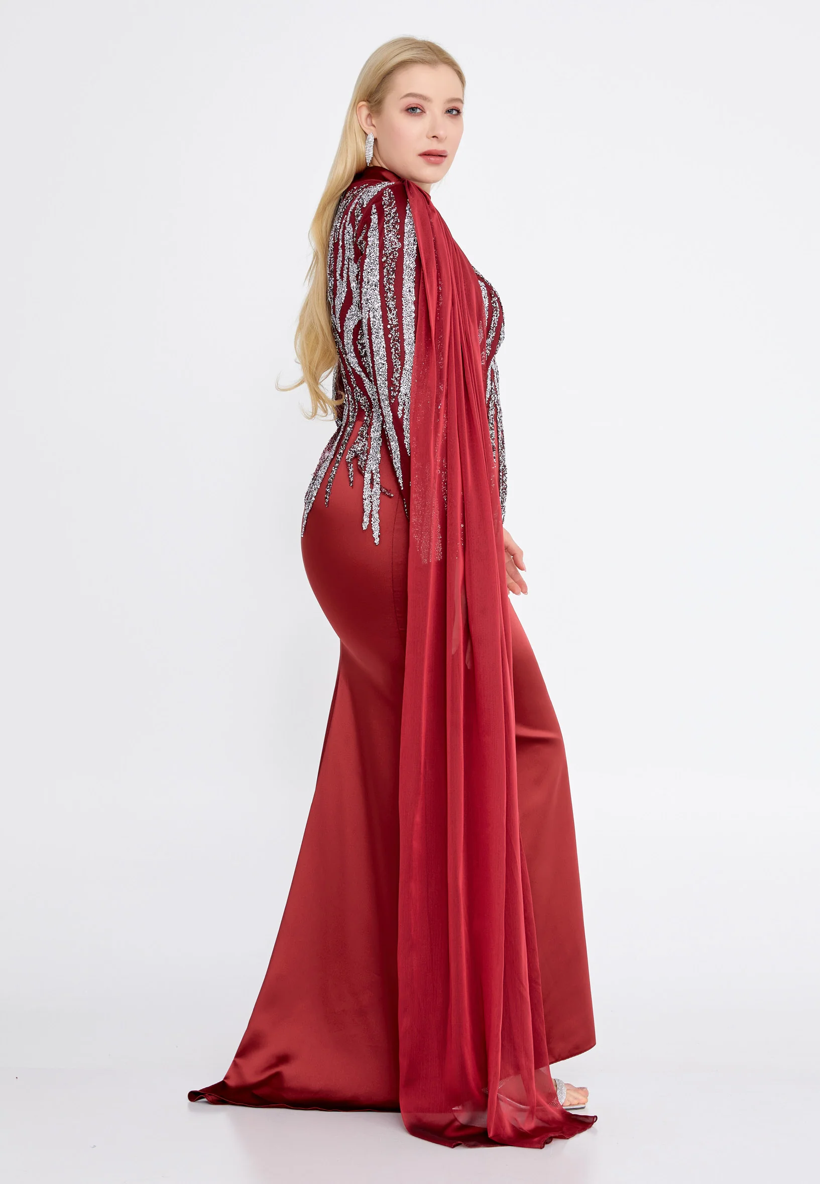 Long Sleeve Maxi Satin Column Plus Size Wedding Guest Dress gzk1005-1 - Image 7