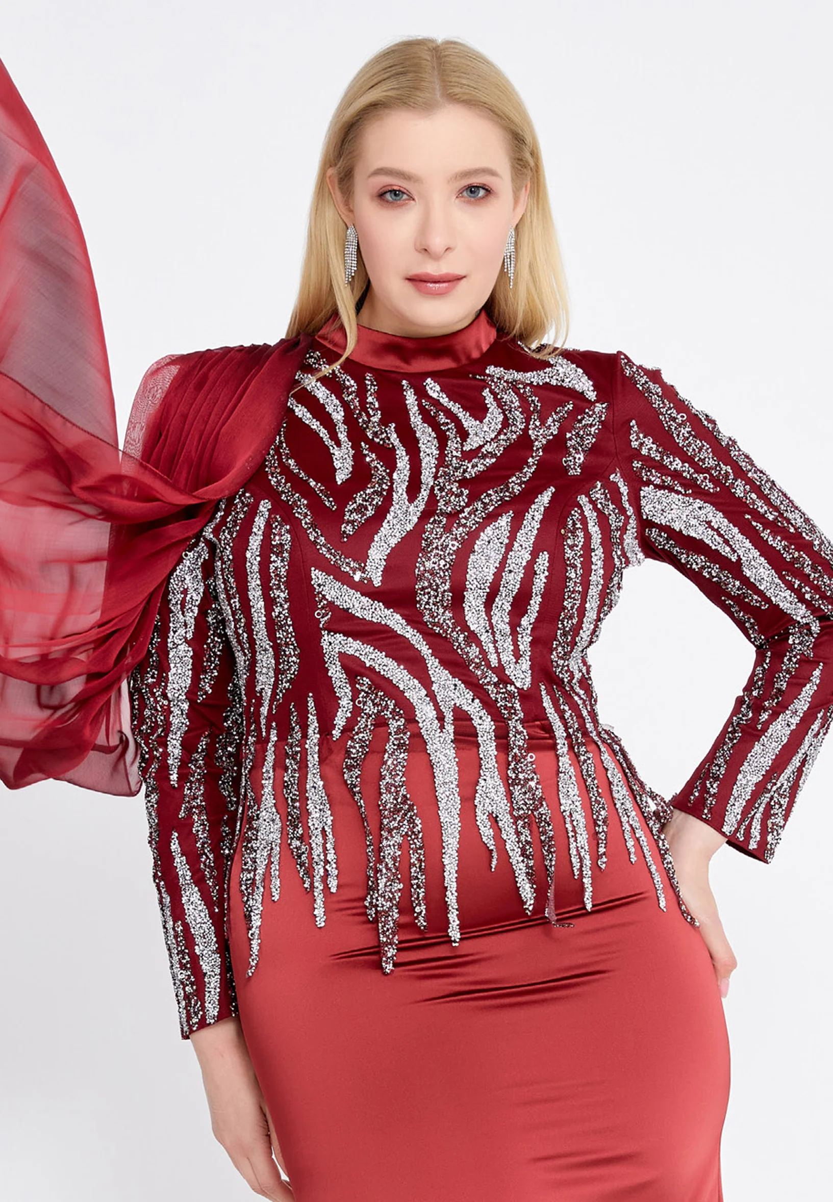 Long Sleeve Maxi Satin Column Plus Size Wedding Guest Dress gzk1005-1 - Image 8