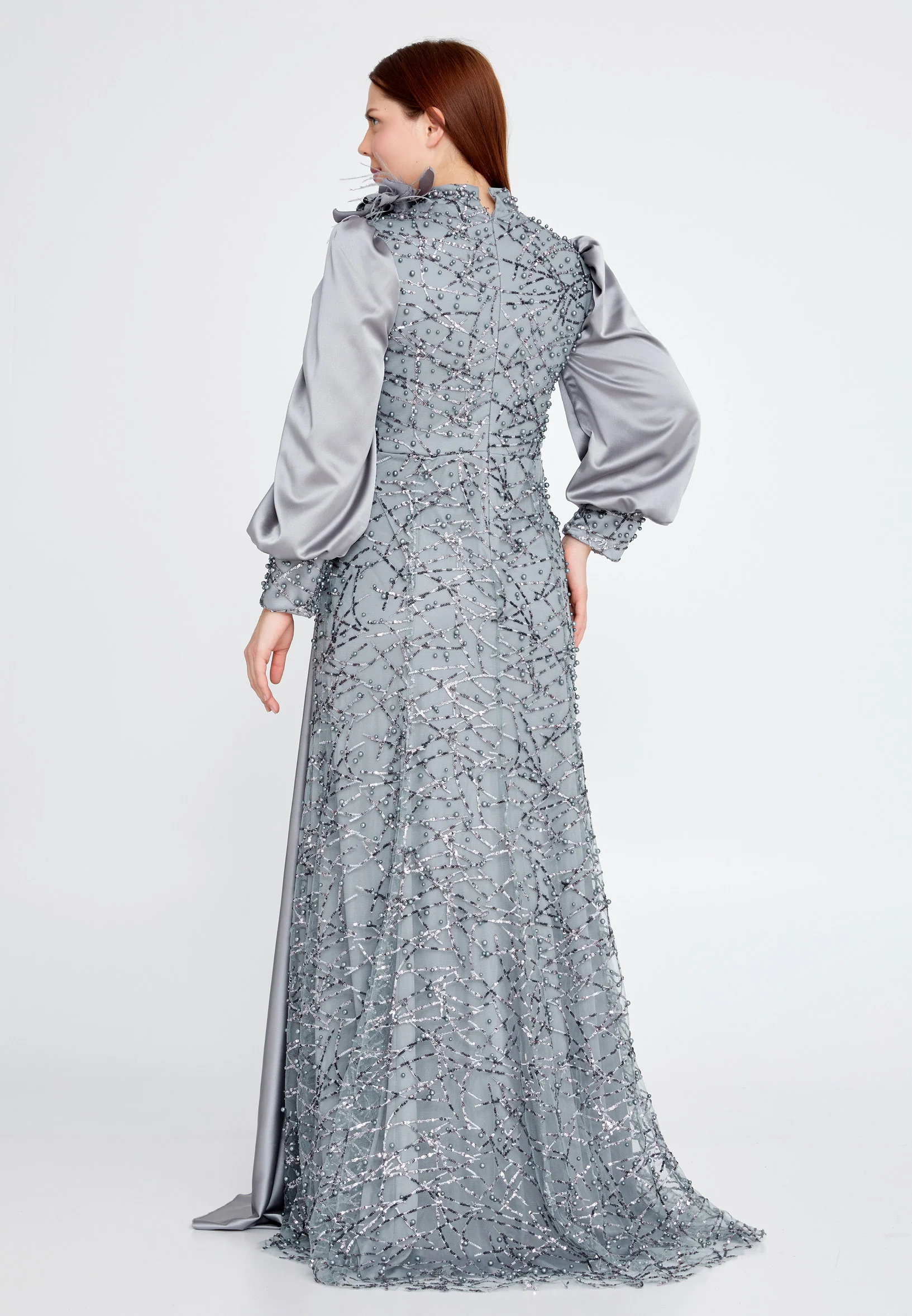 Long Sleeve Maxi Satin Column Plus Size Wedding Guest Dress gzk7001-b - Image 18