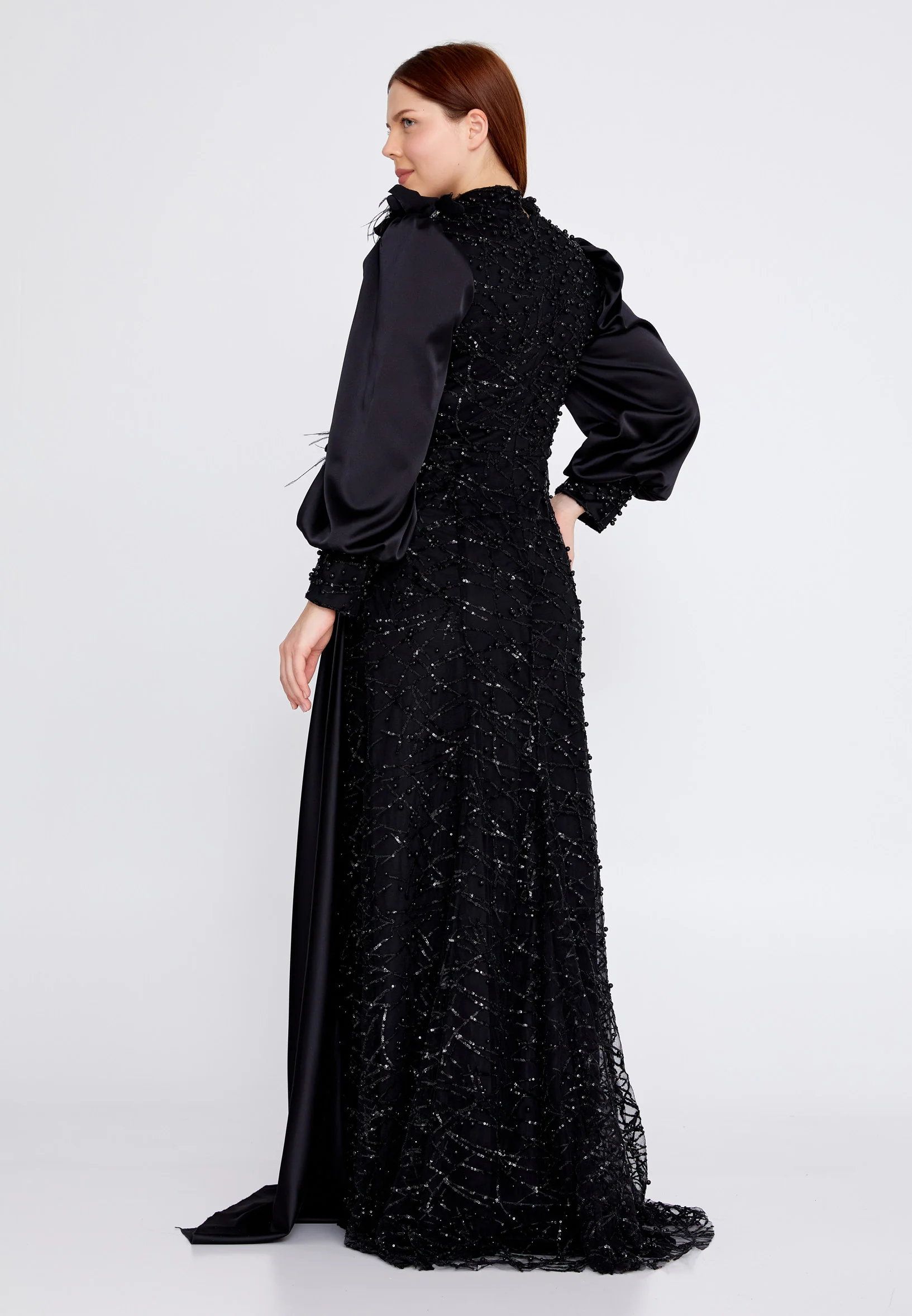Long Sleeve Maxi Satin Column Plus Size Wedding Guest Dress gzk7001-b - Image 2