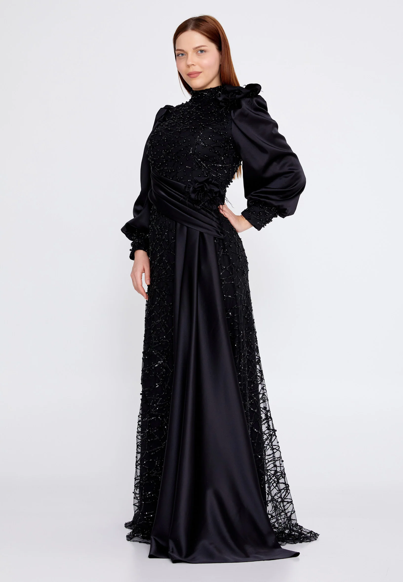 Long Sleeve Maxi Satin Column Plus Size Wedding Guest Dress gzk7001-b - Image 3