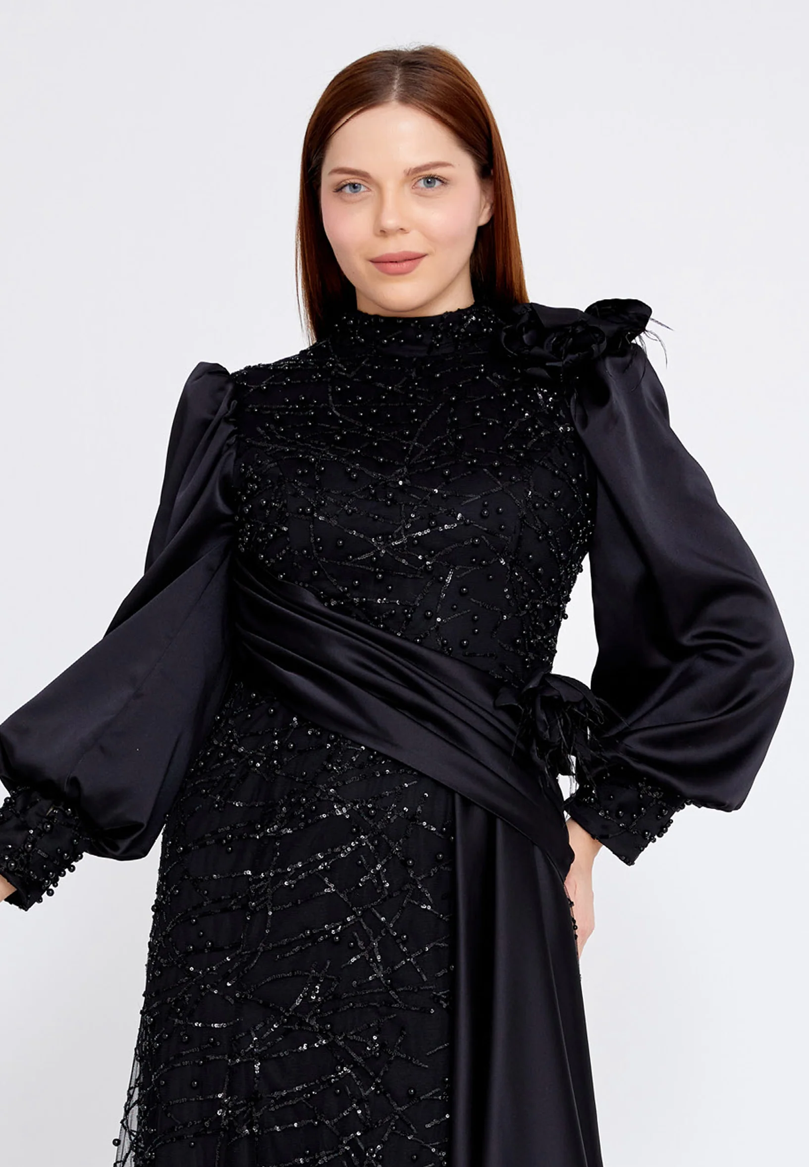 Long Sleeve Maxi Satin Column Plus Size Wedding Guest Dress gzk7001-b - Image 4
