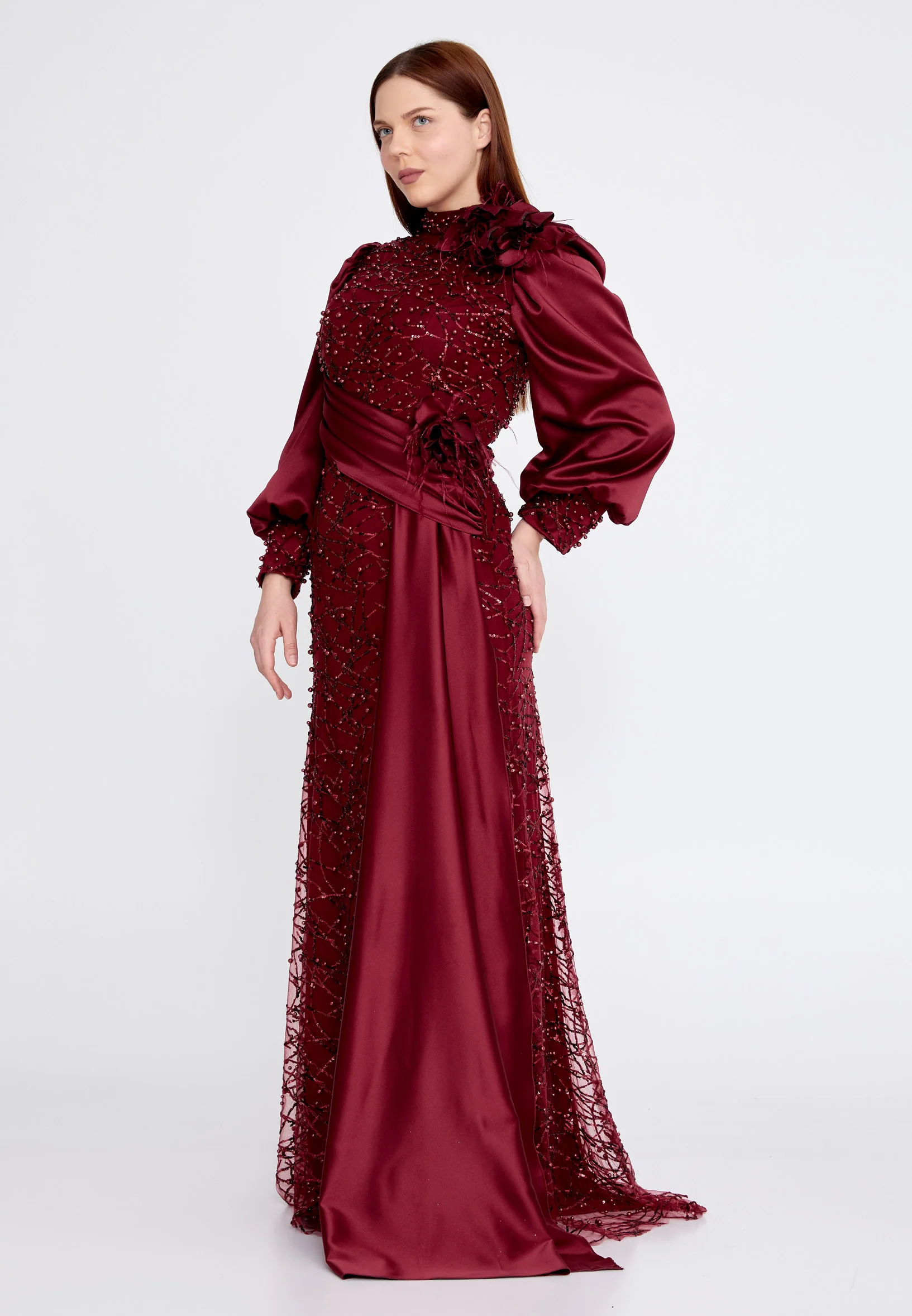 Long Sleeve Maxi Satin Column Plus Size Wedding Guest Dress gzk7001-b - Image 7