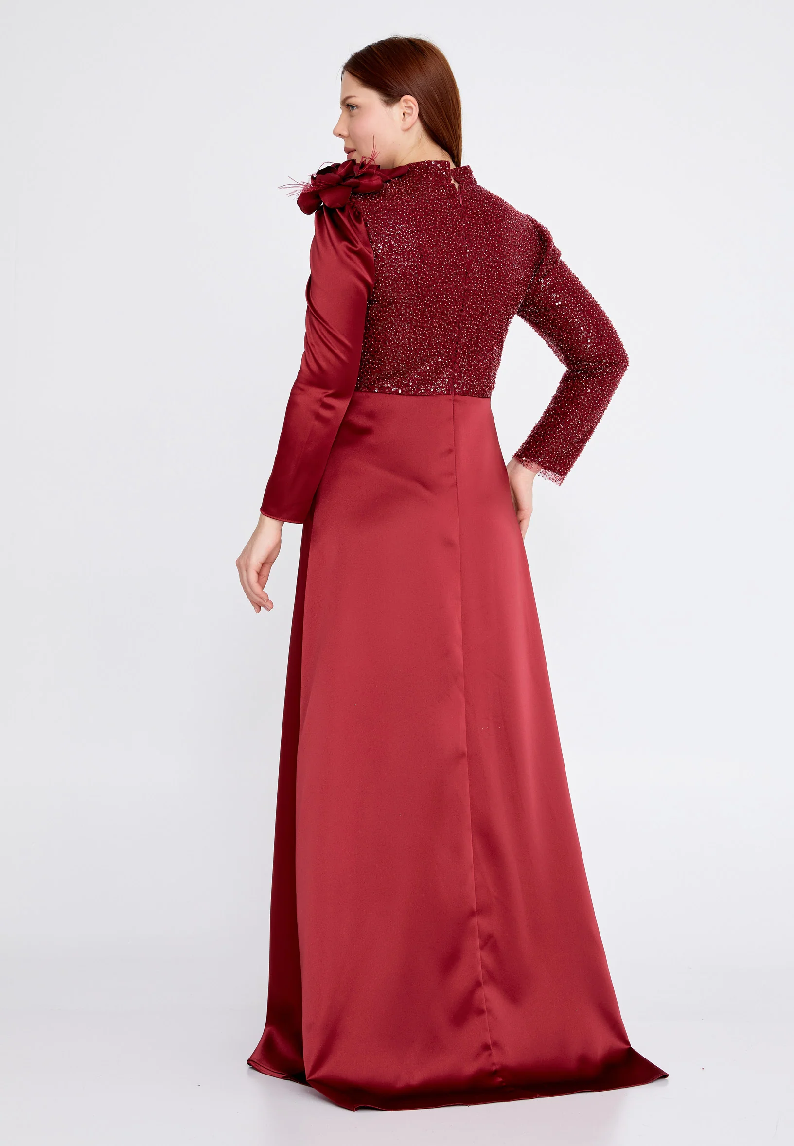 Long Sleeve Maxi Satin Column Plus Size Wedding Guest Dress gzk7003-1 - Image 2