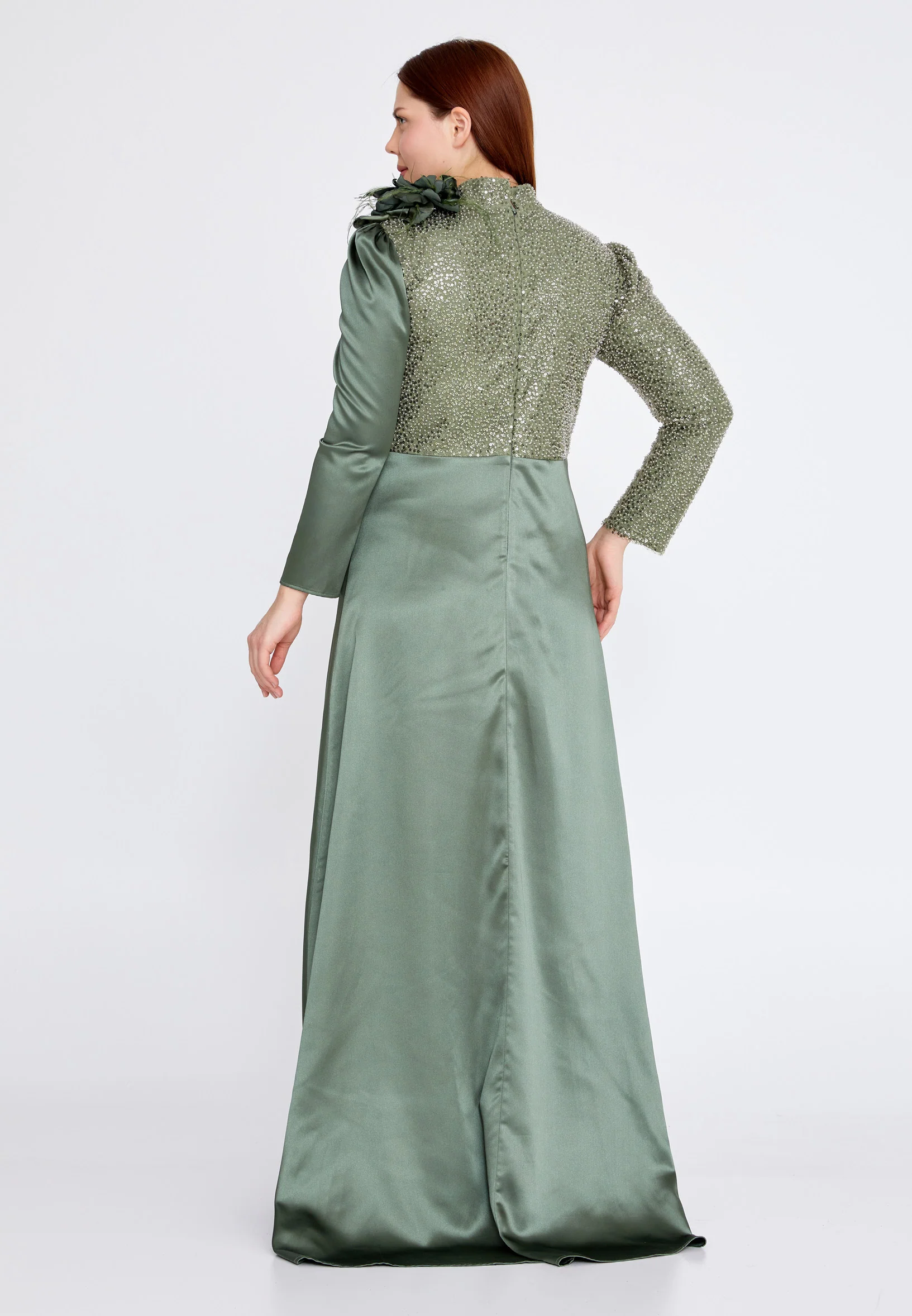 Long Sleeve Maxi Satin Column Plus Size Wedding Guest Dress gzk7003-1 - Image 6