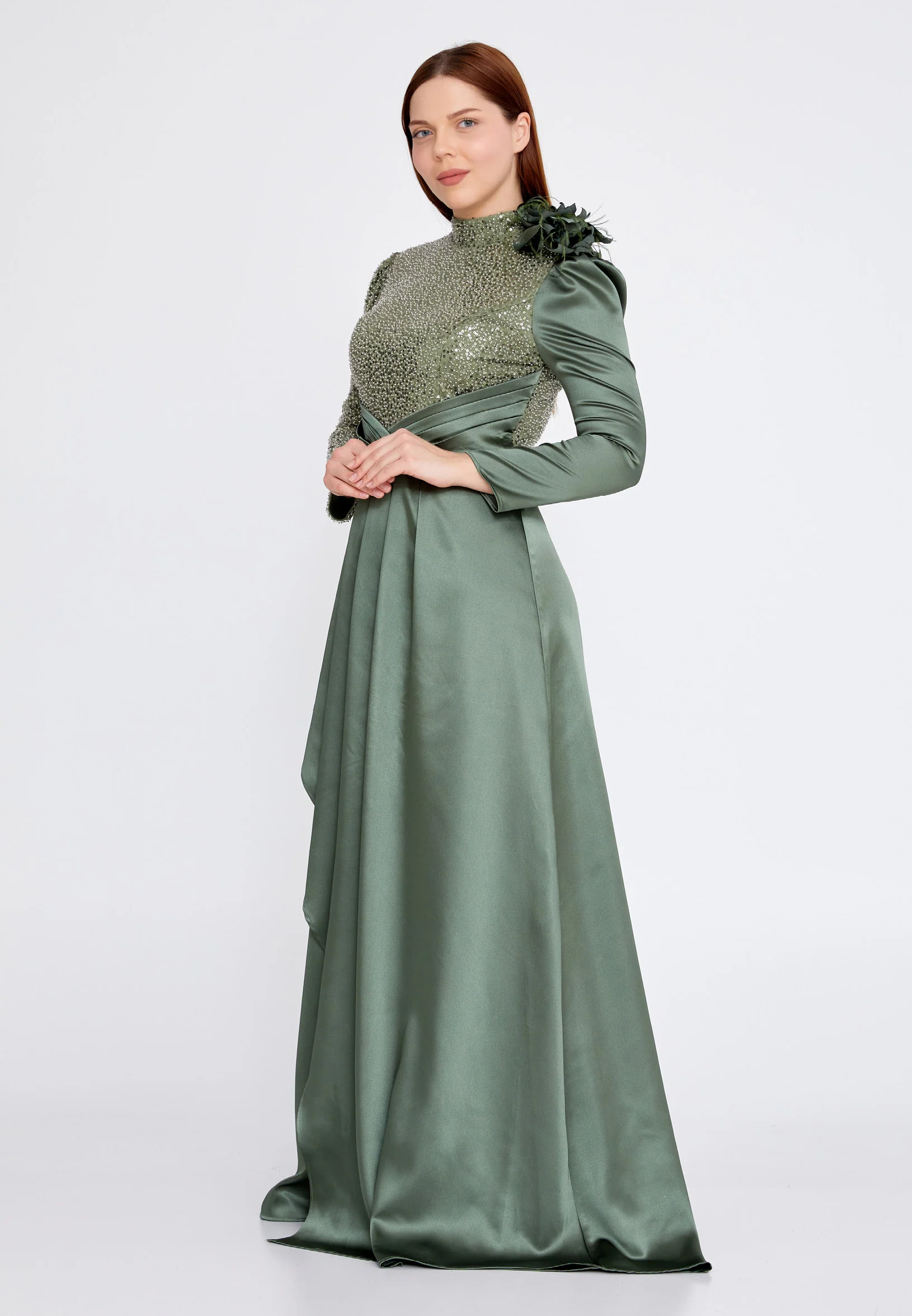 Long Sleeve Maxi Satin Column Plus Size Wedding Guest Dress gzk7003-1 - Image 7