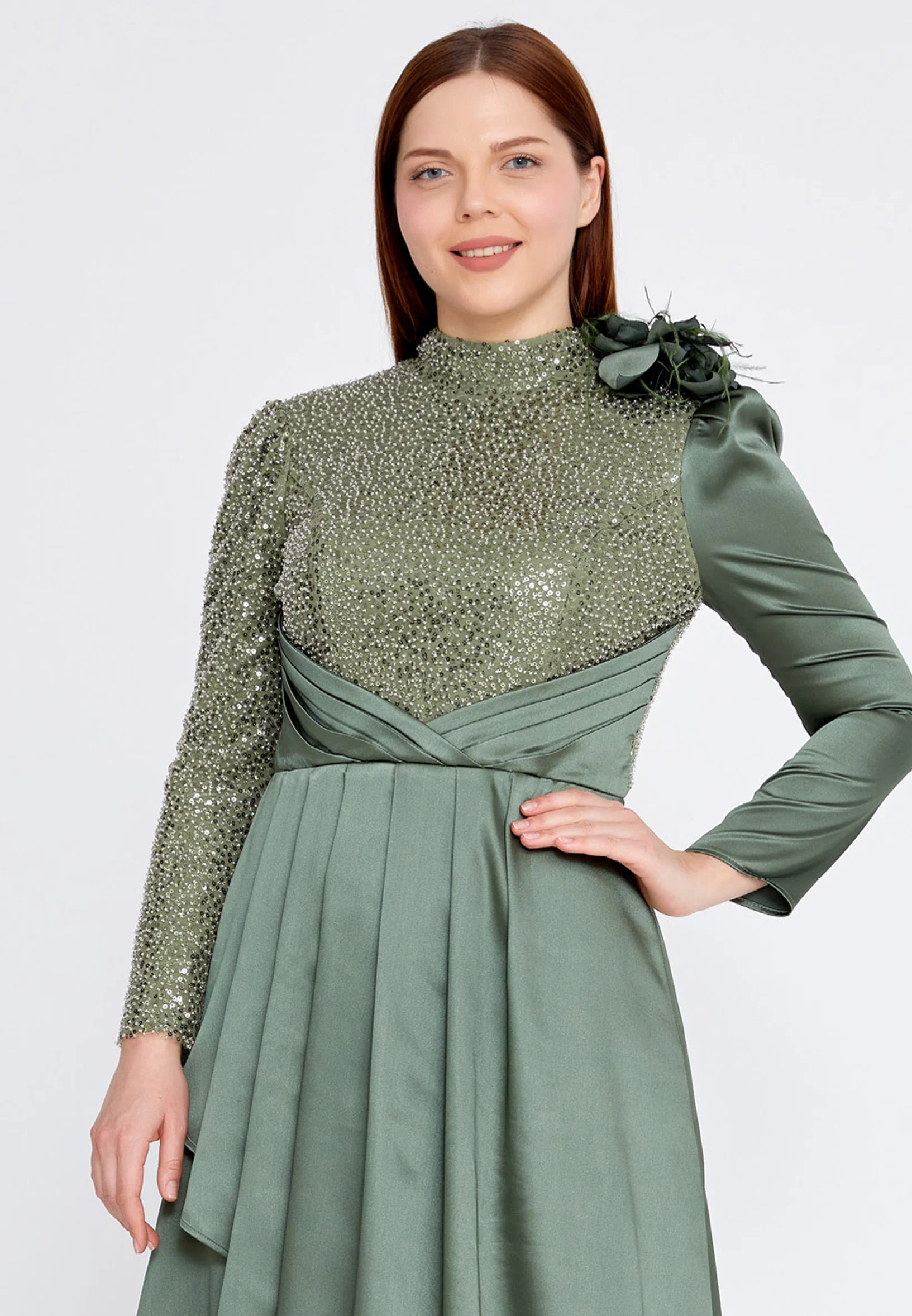 Long Sleeve Maxi Satin Column Plus Size Wedding Guest Dress gzk7003-1 - Image 8