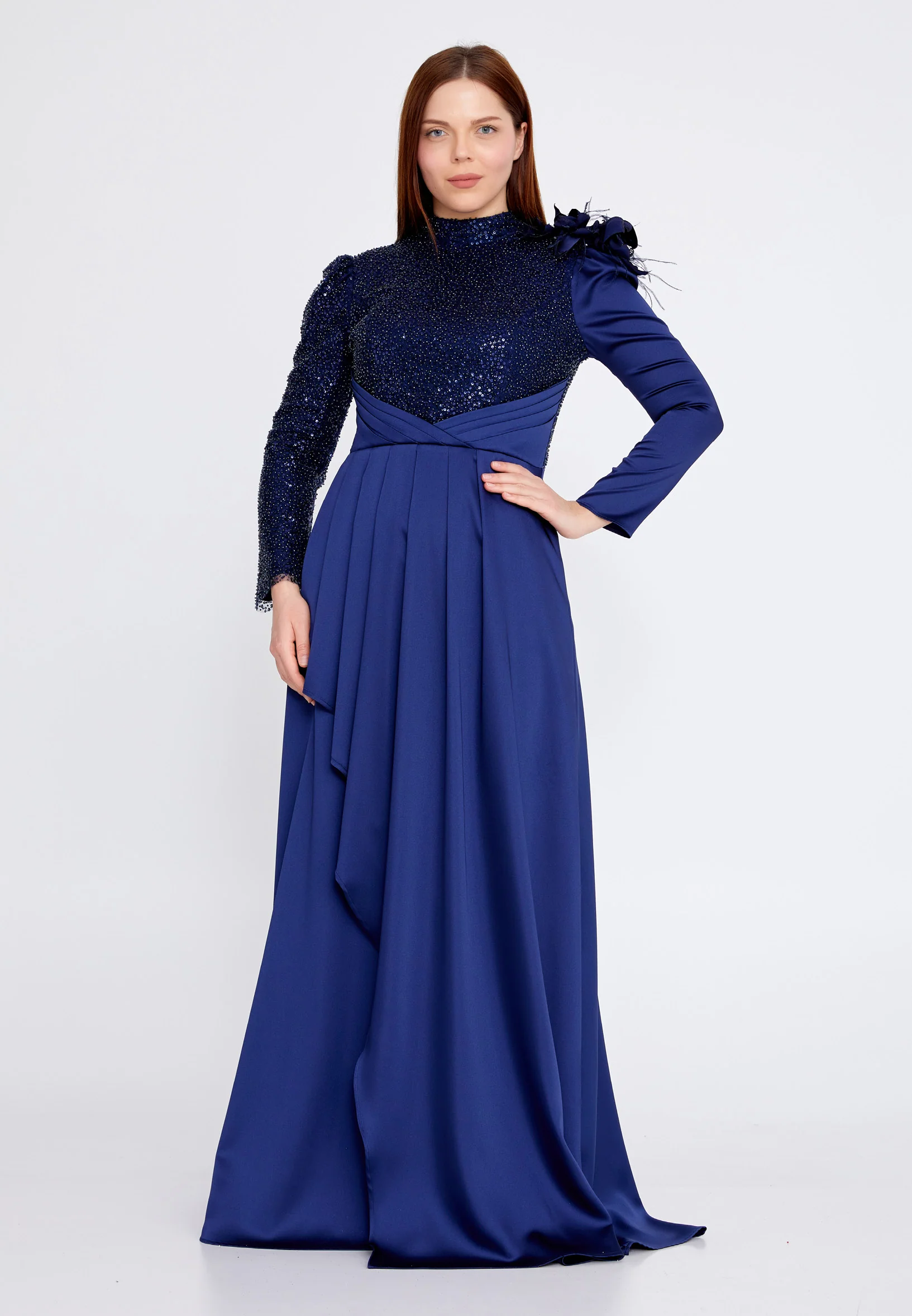 Long Sleeve Maxi Satin Column Plus Size Wedding Guest Dress gzk7003-1 - Image 9
