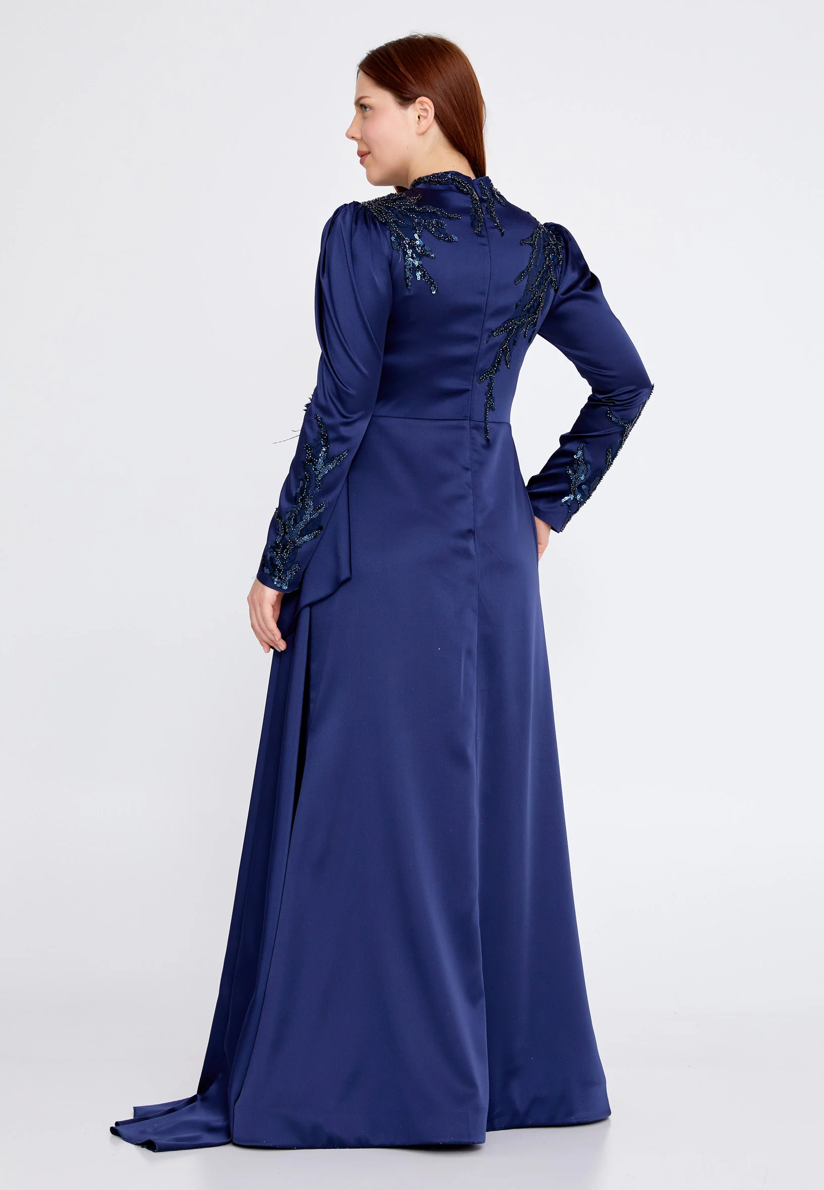 Long Sleeve Maxi Satin Column Plus Size Wedding Guest Dress gzk7008-1 - Image 10