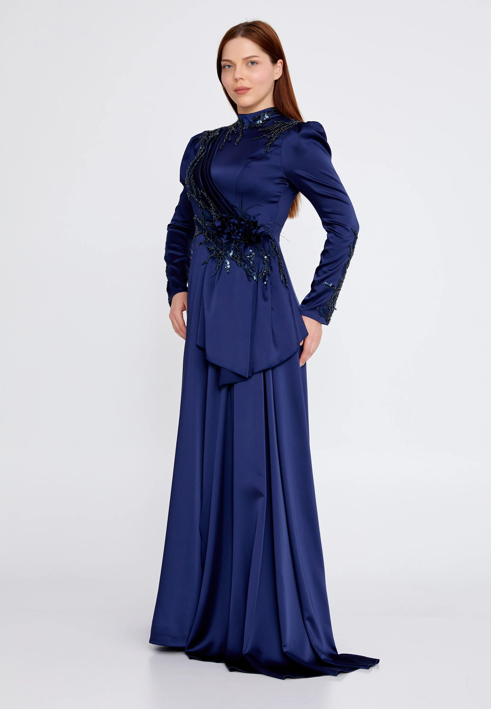 Long Sleeve Maxi Satin Column Plus Size Wedding Guest Dress gzk7008-1 - Image 11