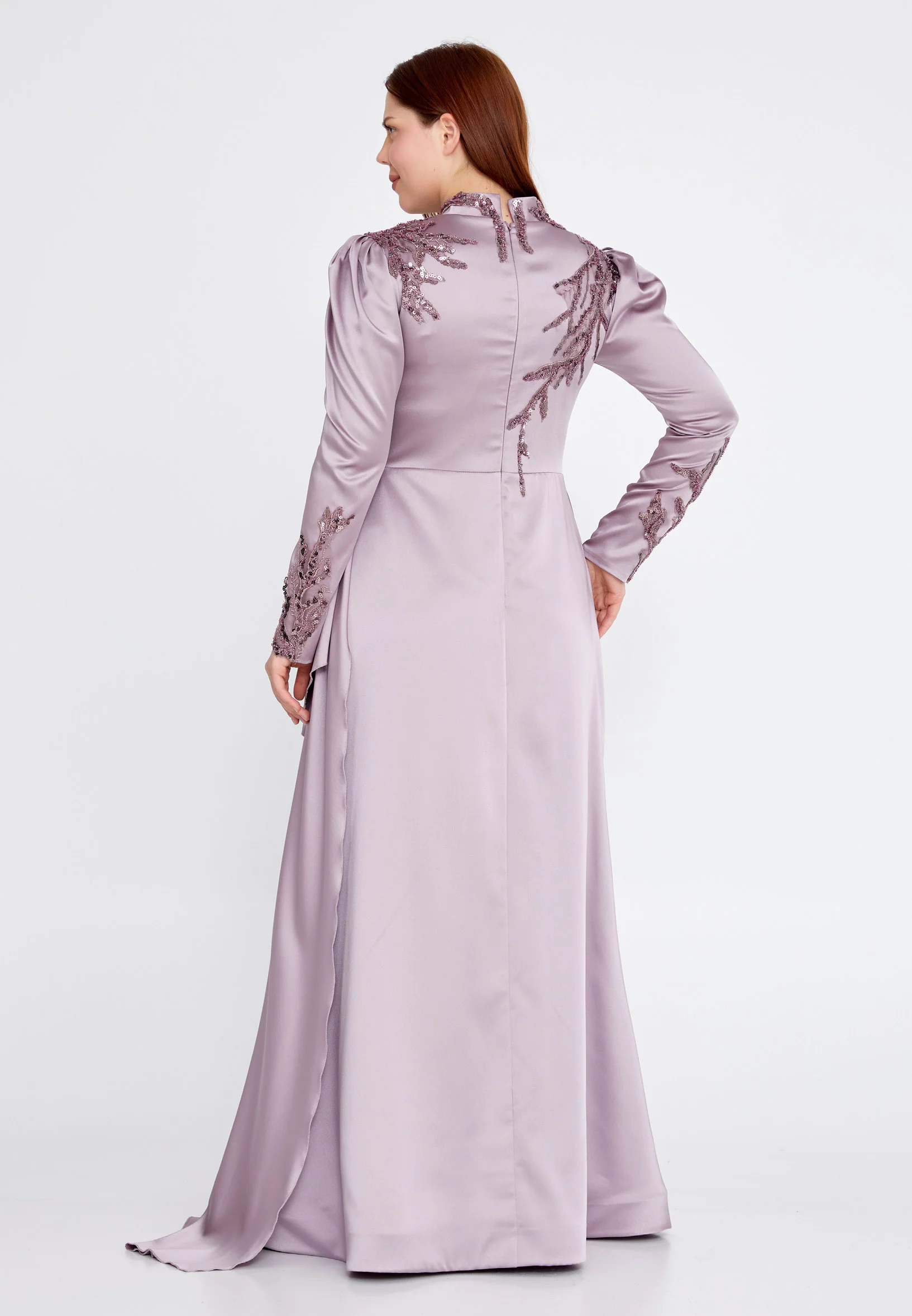 Long Sleeve Maxi Satin Column Plus Size Wedding Guest Dress gzk7008-1 - Image 6