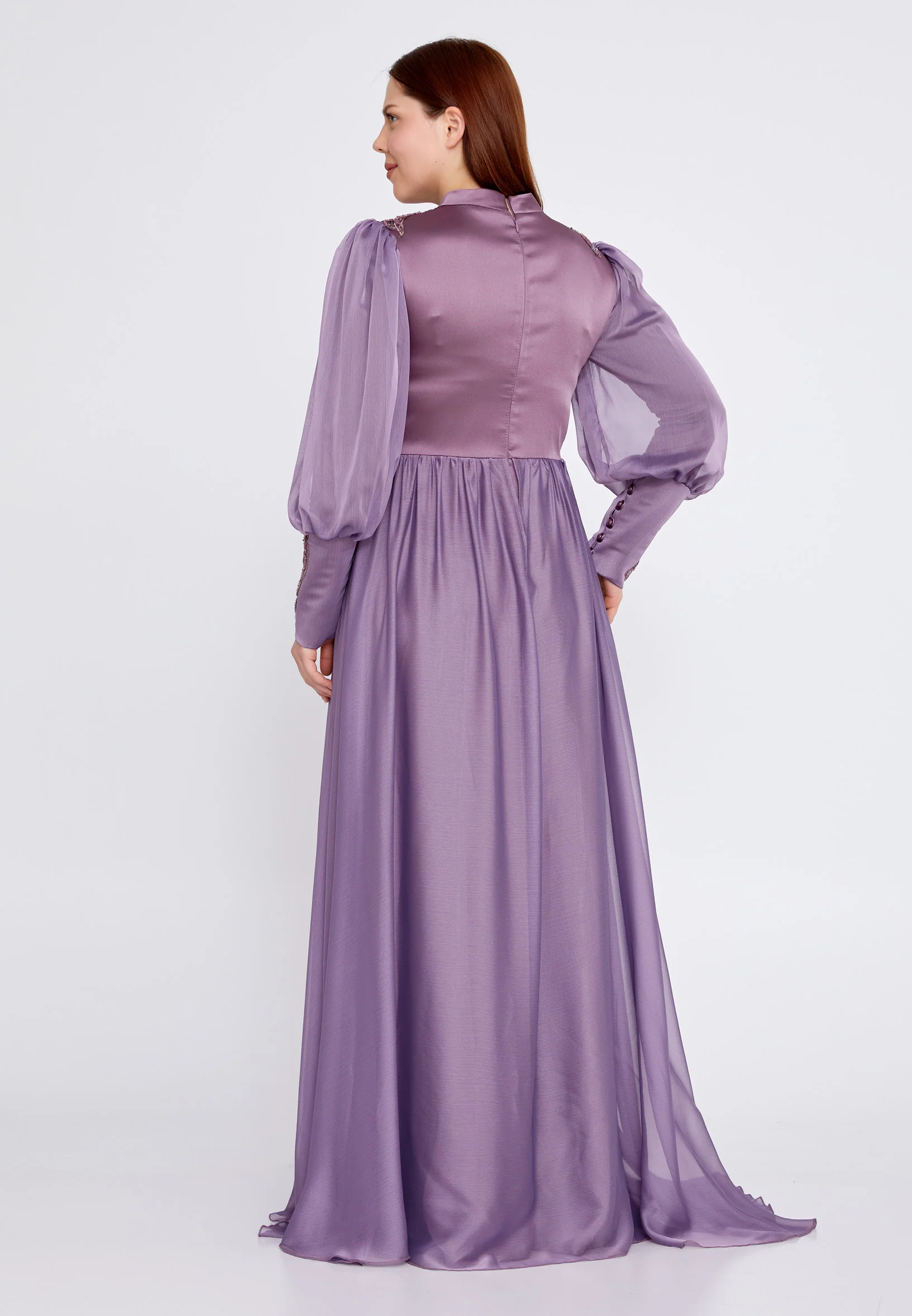 Long Sleeve Maxi Satin Column Plus Size Wedding Guest Dress gzk7015-1 - Image 10