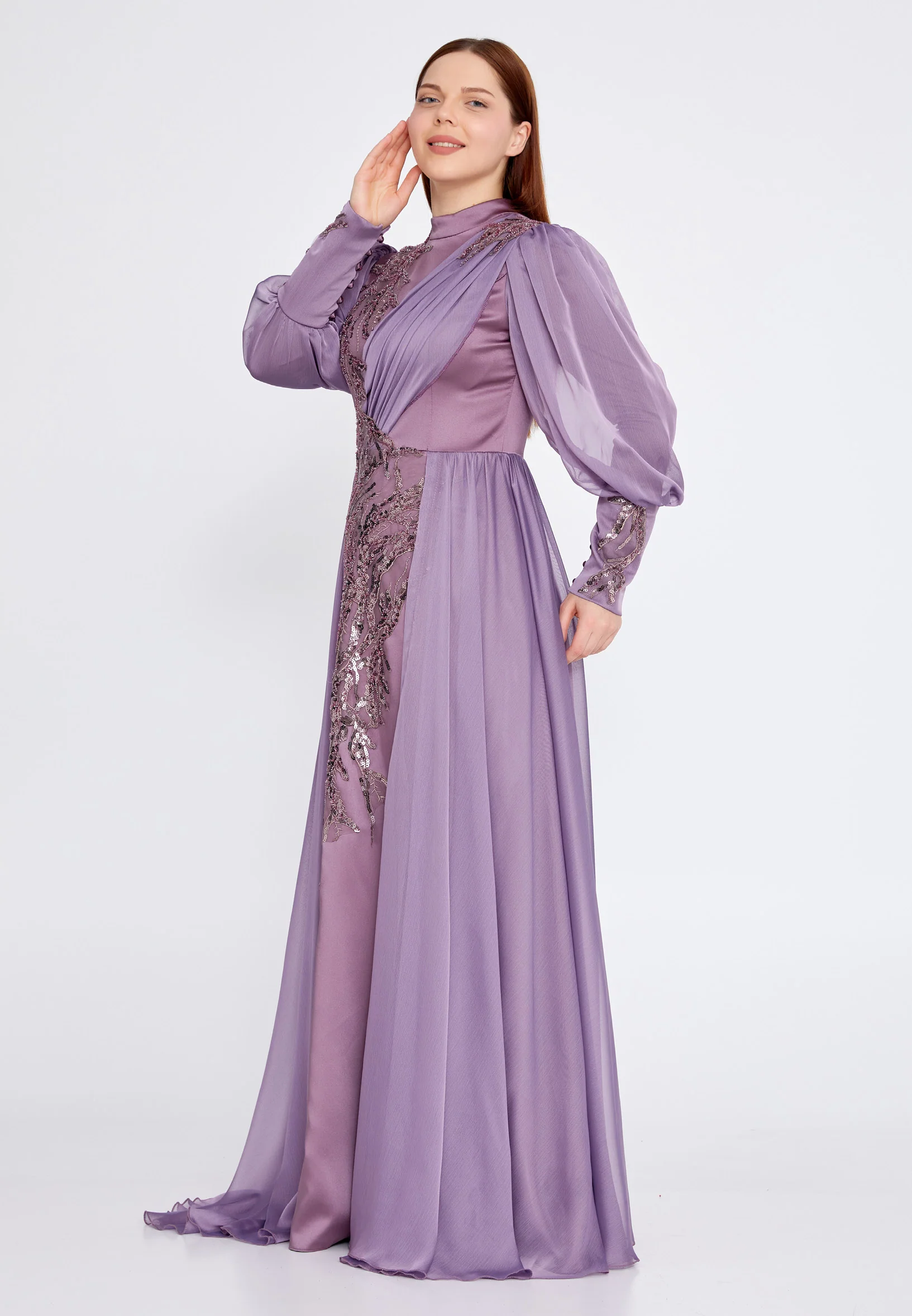 Long Sleeve Maxi Satin Column Plus Size Wedding Guest Dress gzk7015-1 - Image 11