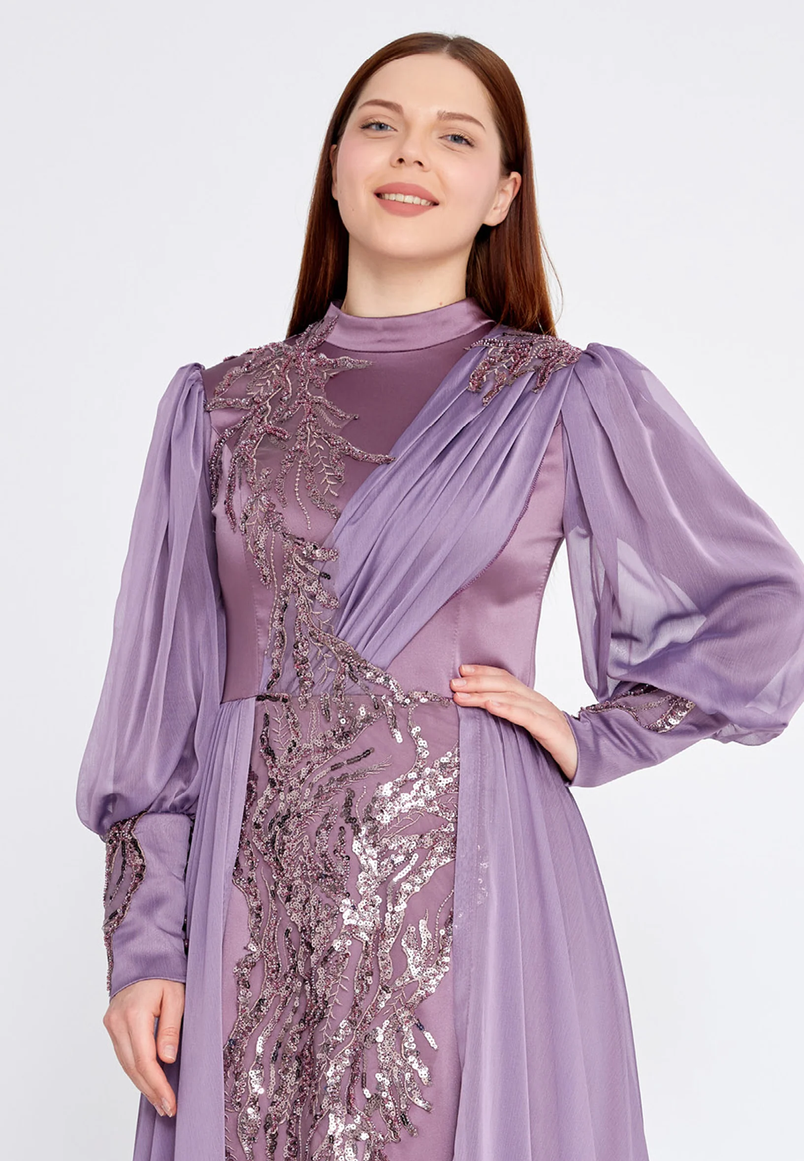 Long Sleeve Maxi Satin Column Plus Size Wedding Guest Dress gzk7015-1 - Image 12