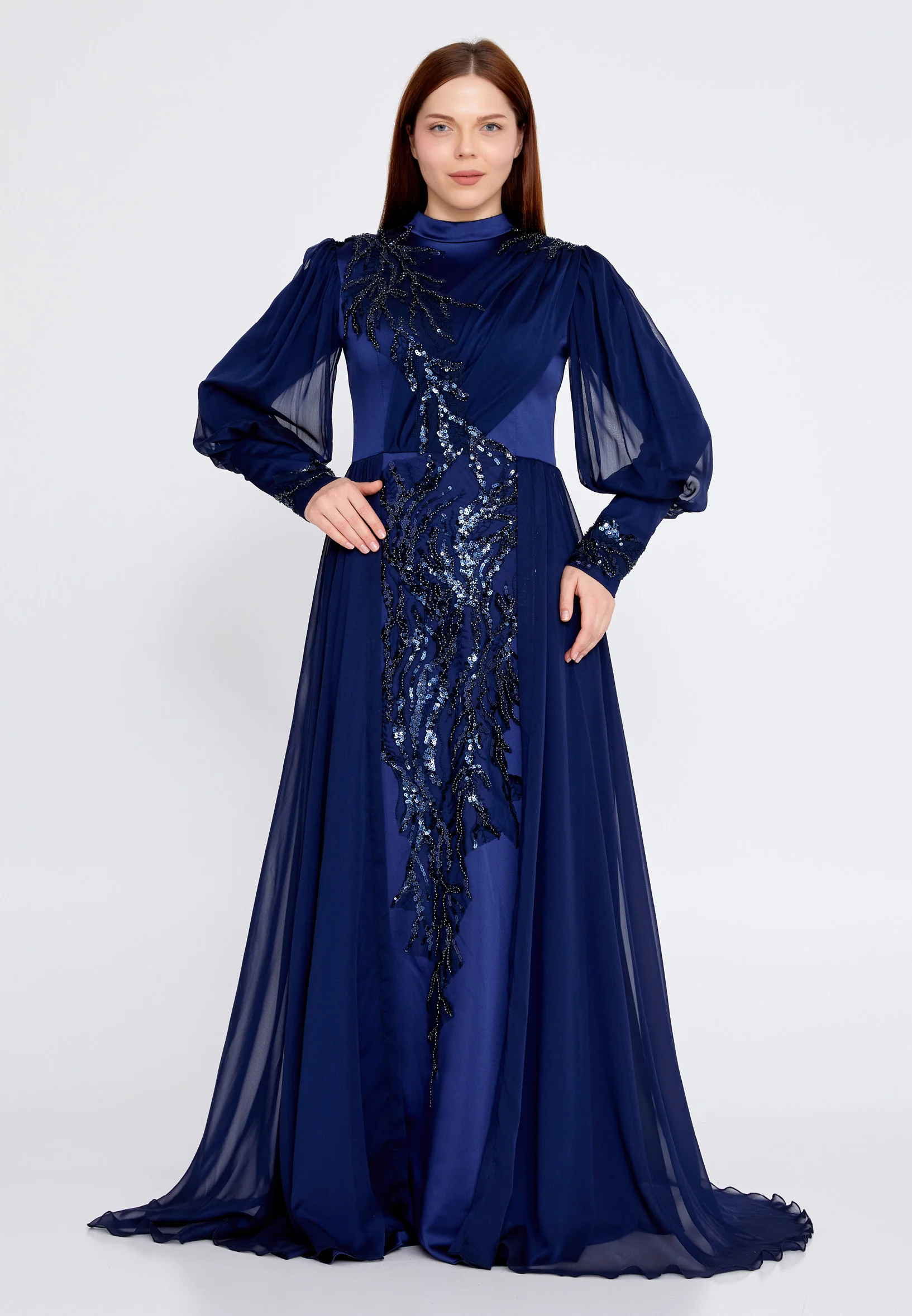Long Sleeve Maxi Satin Column Plus Size Wedding Guest Dress gzk7015-1 - Image 13