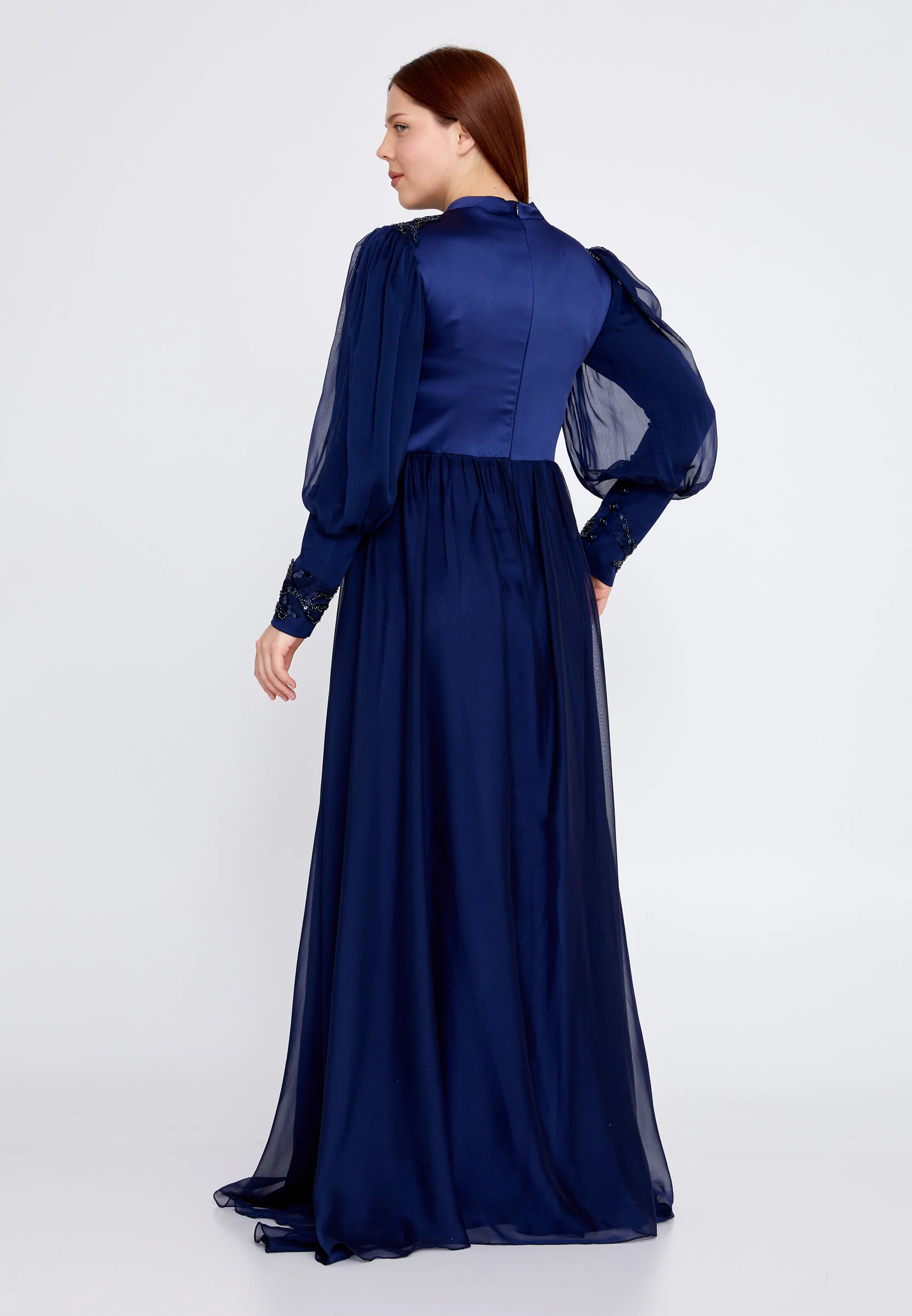 Long Sleeve Maxi Satin Column Plus Size Wedding Guest Dress gzk7015-1 - Image 14