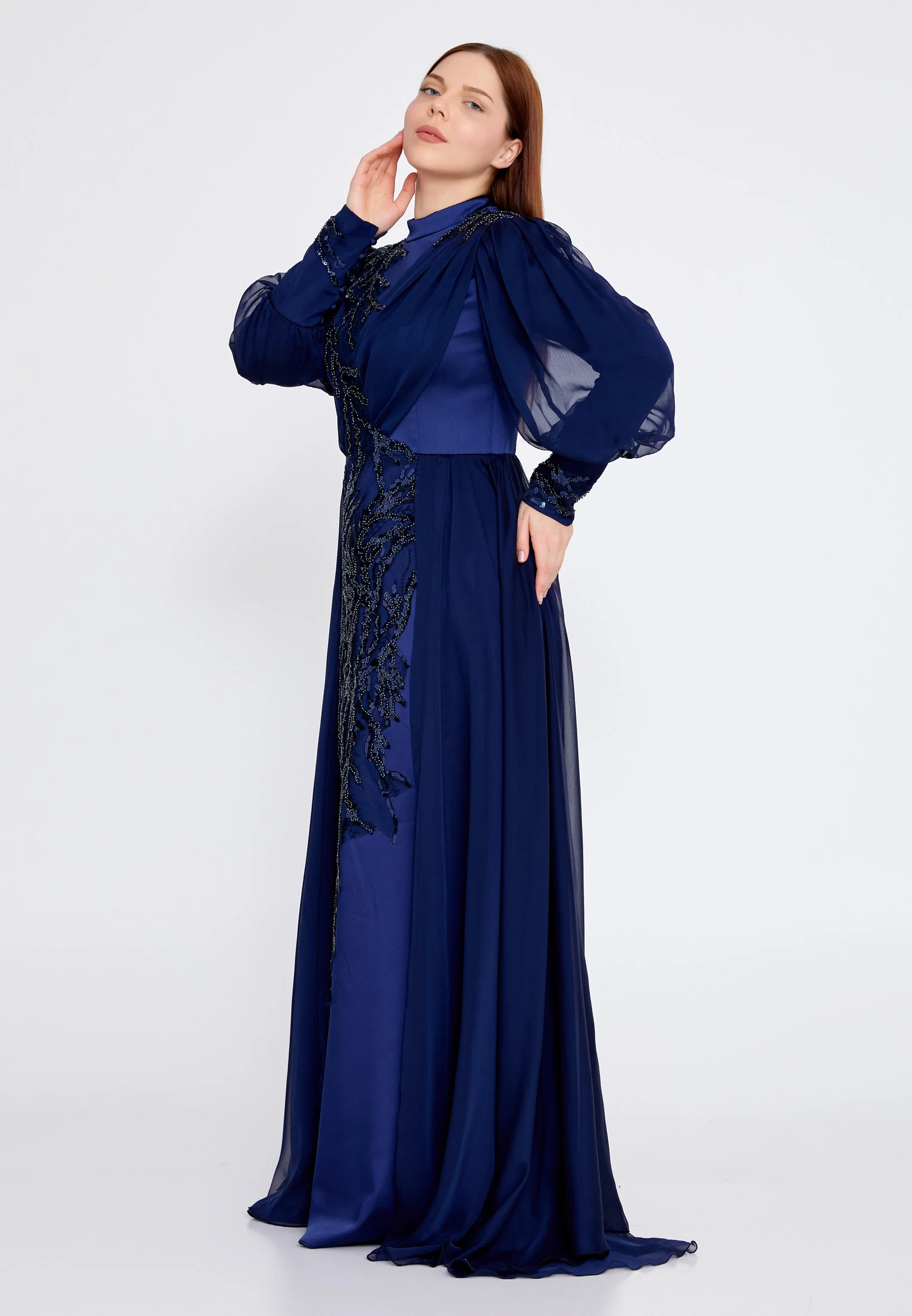 Long Sleeve Maxi Satin Column Plus Size Wedding Guest Dress gzk7015-1 - Image 15