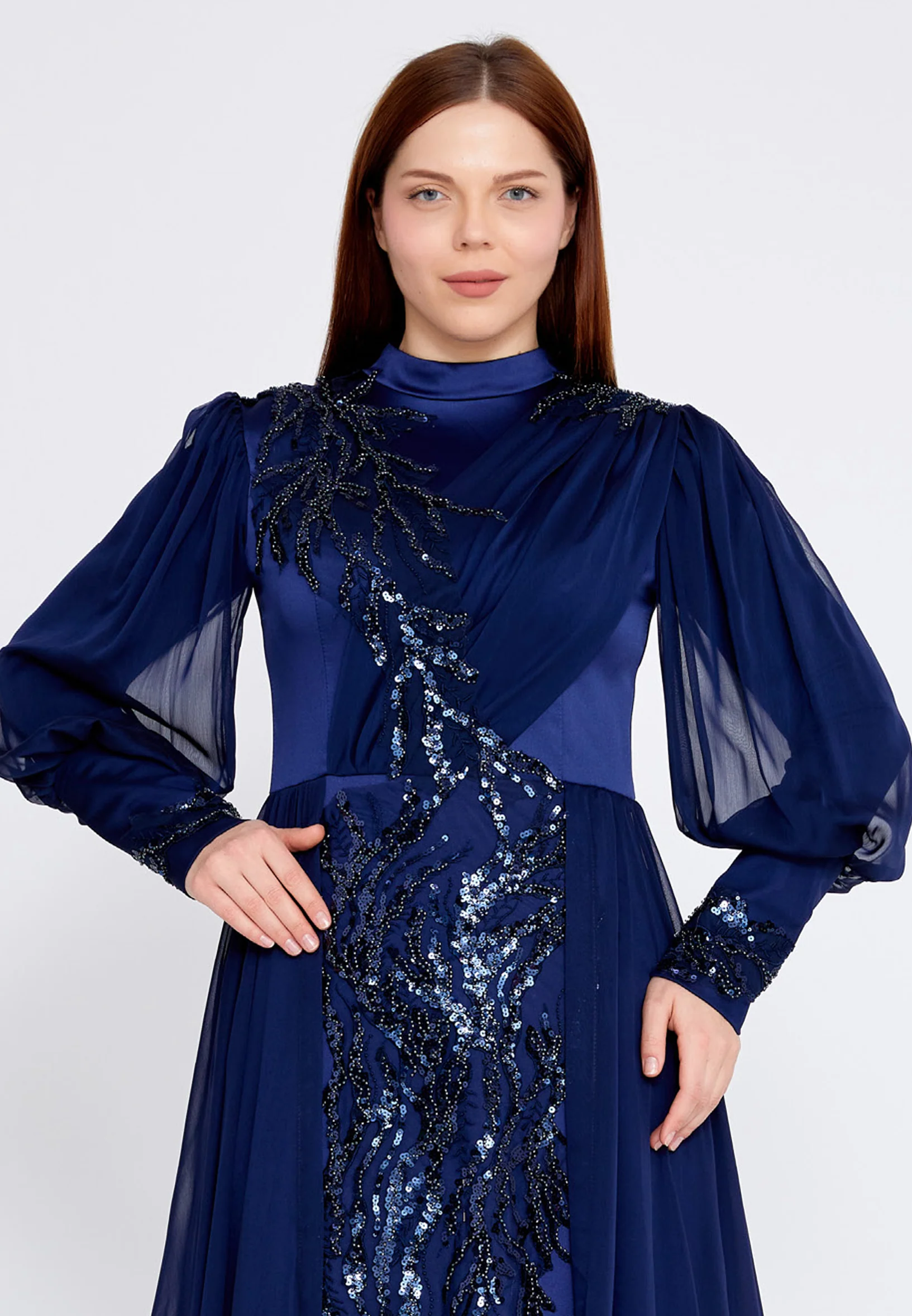 Long Sleeve Maxi Satin Column Plus Size Wedding Guest Dress gzk7015-1 - Image 16
