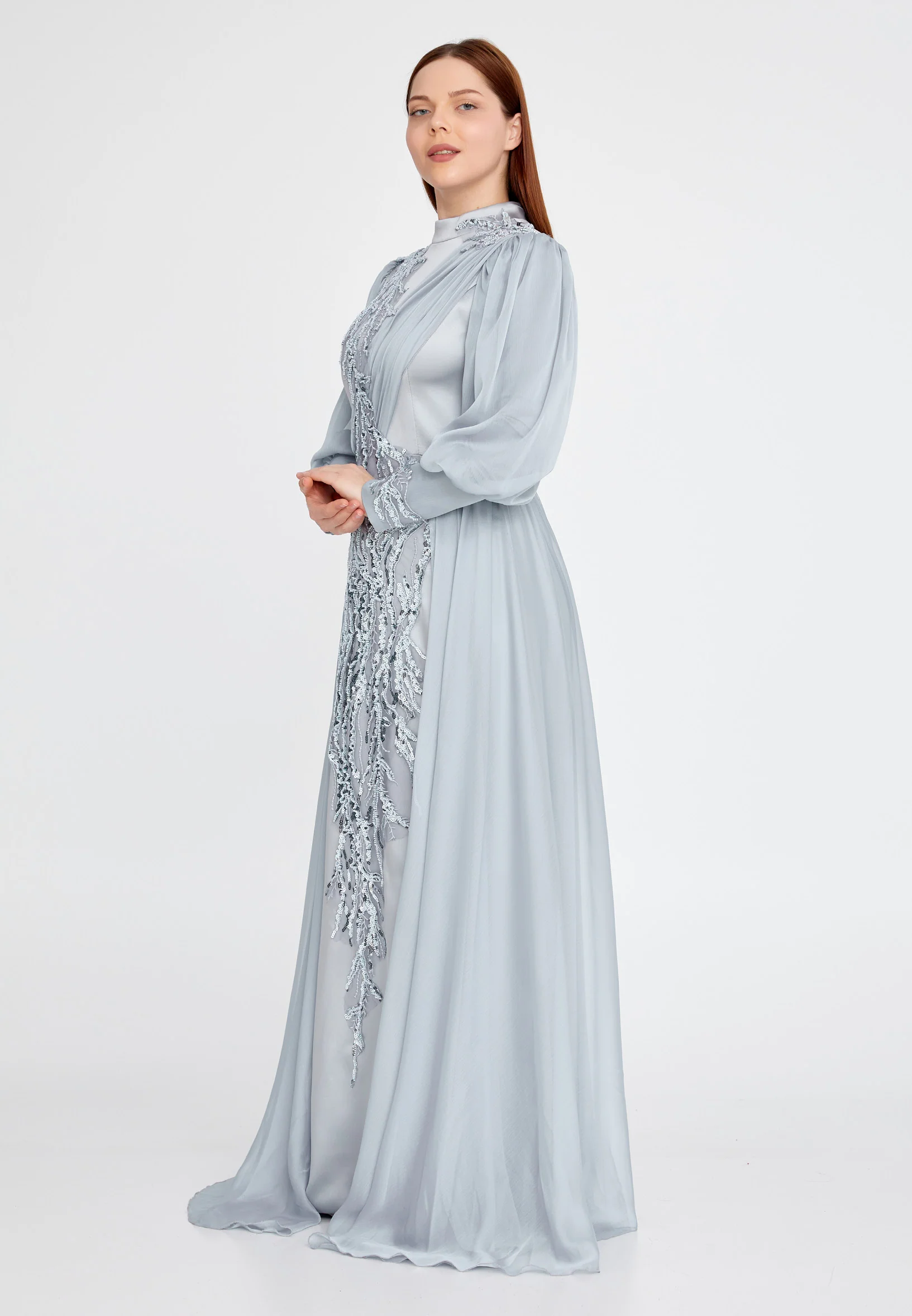 Long Sleeve Maxi Satin Column Plus Size Wedding Guest Dress gzk7015-1 - Image 3
